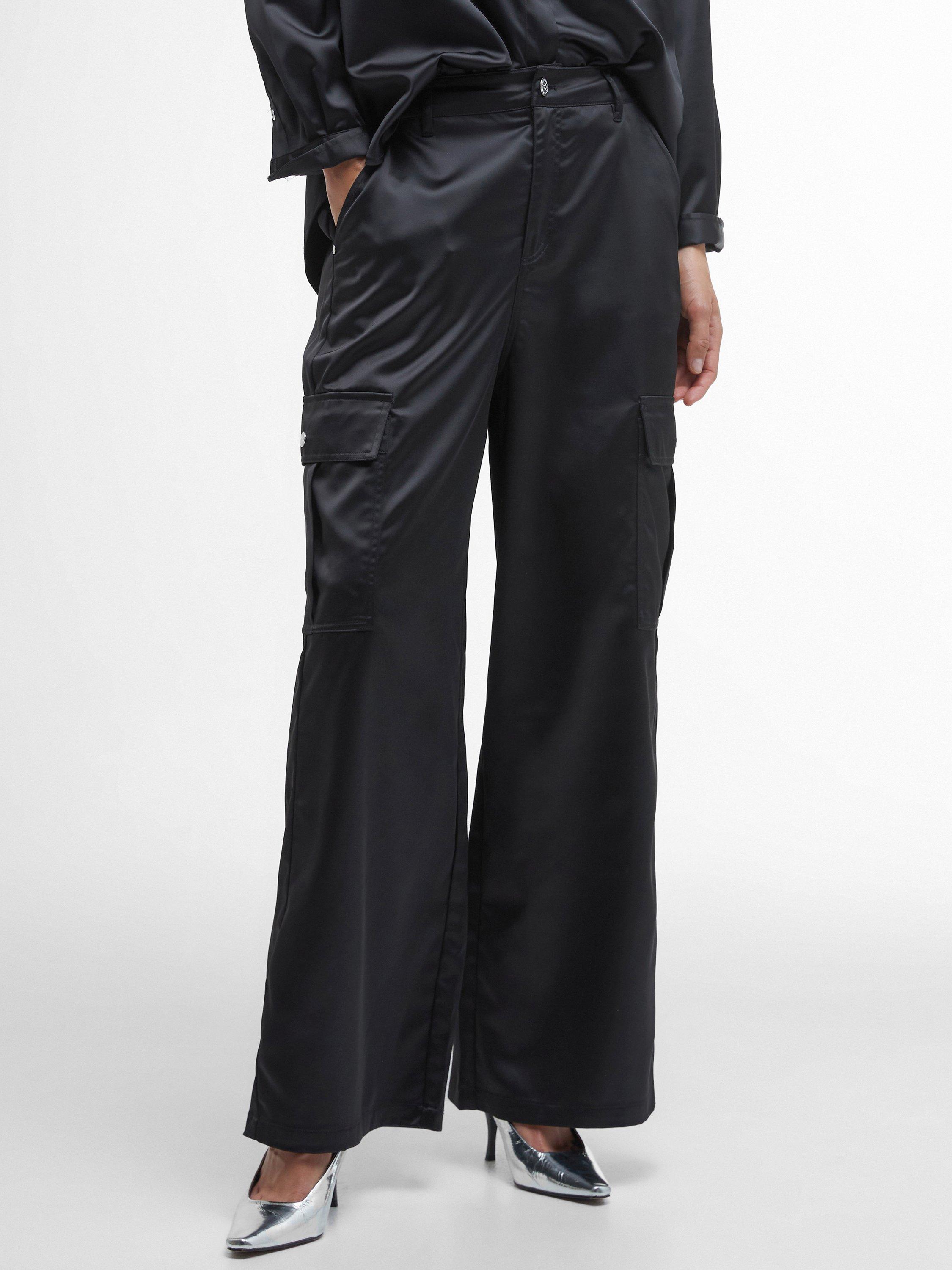 Product image 3 of 6, which shows Barbour International Kaylee Wide Leg Satin Cargo Trousers, Black, 12
