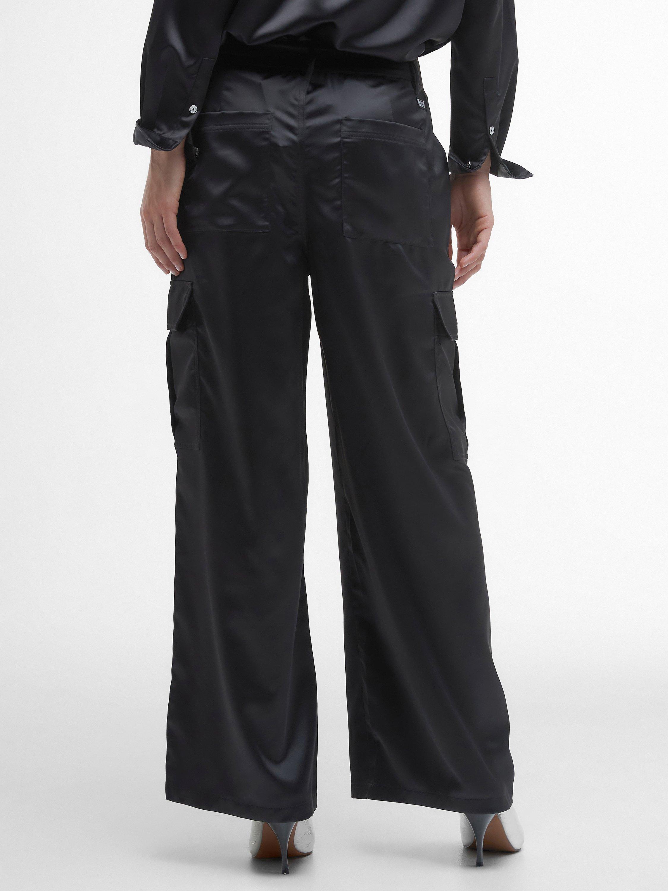 Product image 4 of 6, which shows Barbour International Kaylee Wide Leg Satin Cargo Trousers, Black, 12