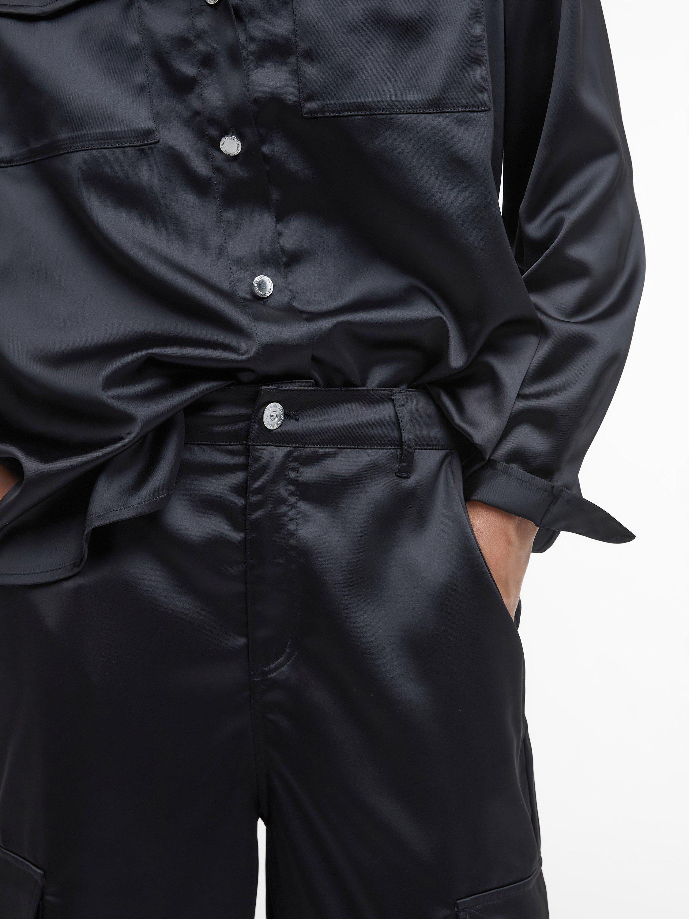 Product image 5 of 6, which shows Barbour International Kaylee Wide Leg Satin Cargo Trousers, Black, 12