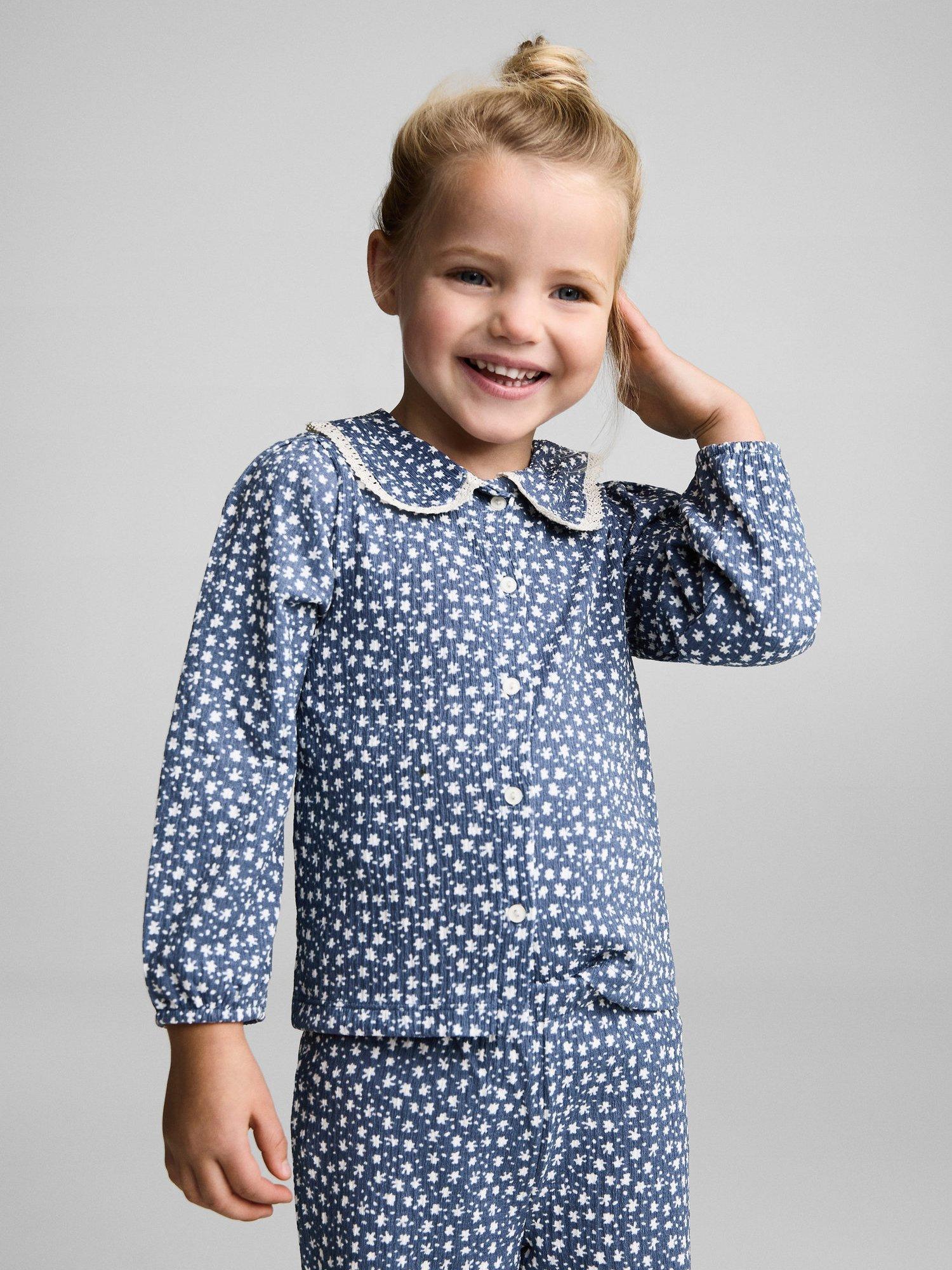 Mango Kids' Chip Oversized Collar Blouse, Blue/White