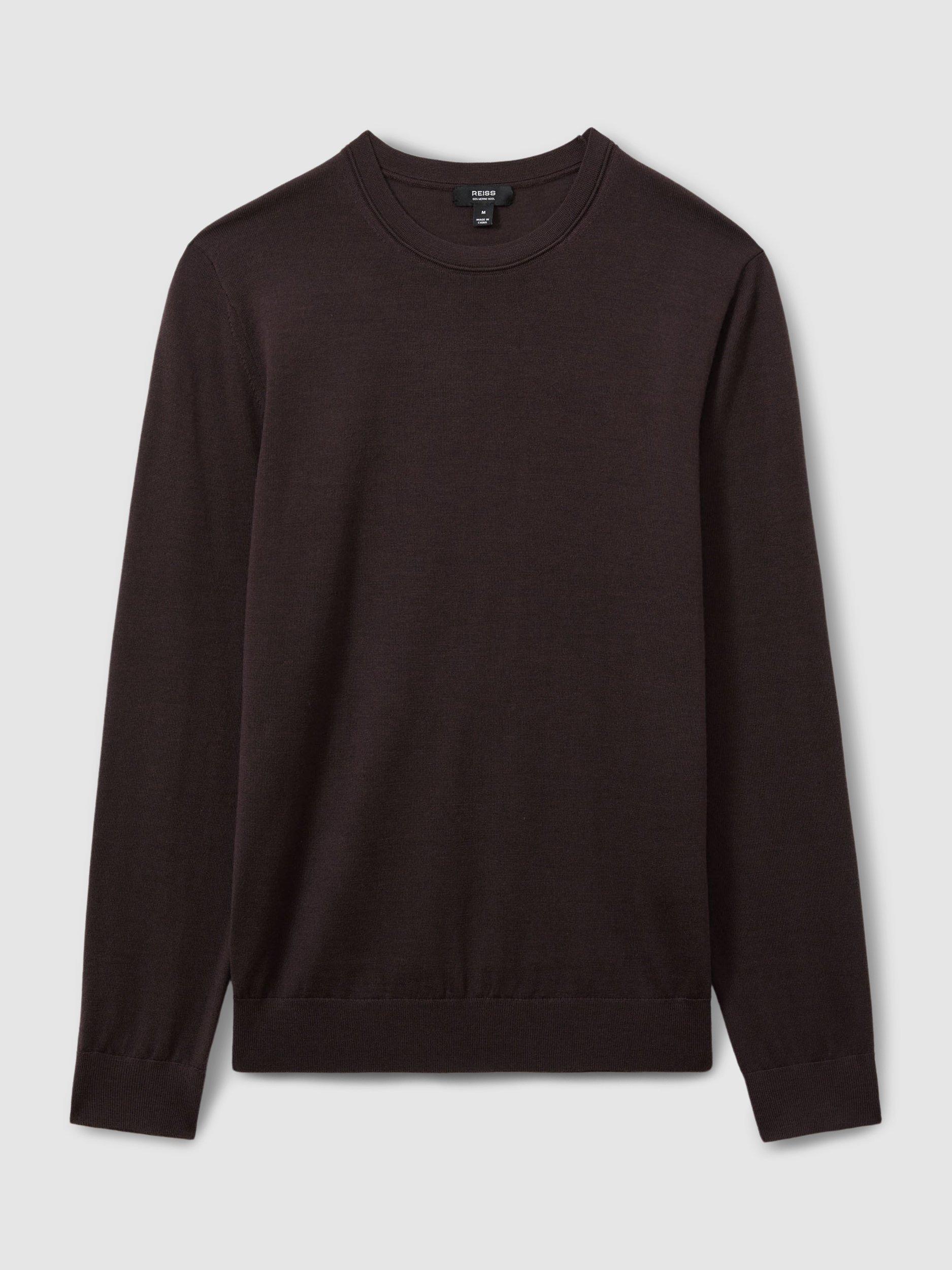 Product image 3 of 5, which shows Reiss Wessex Knit Merino Wool Jumper, Dark Bordeaux, XS
