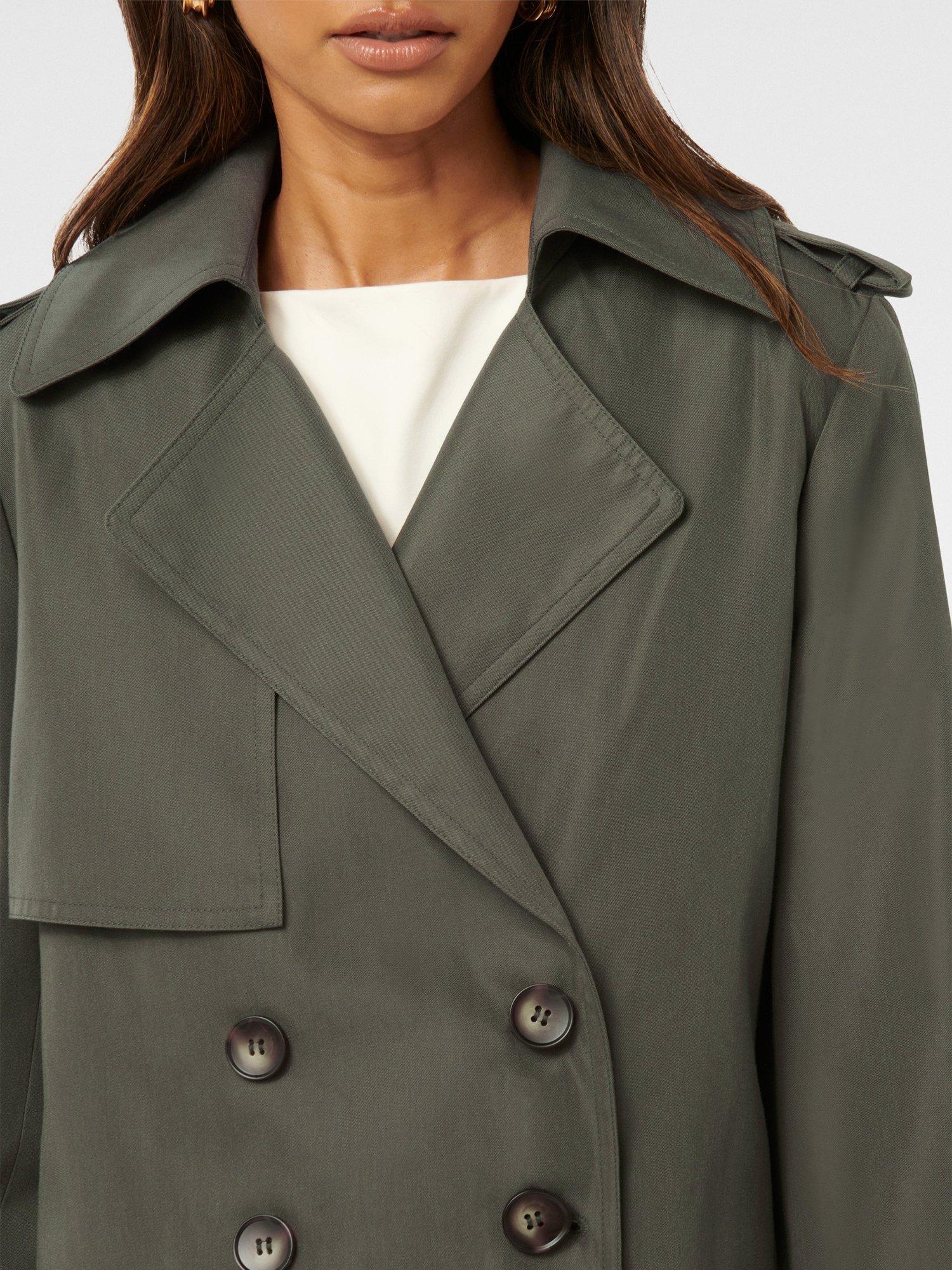 Product image 4 of 5, which shows Forever New Petite Ellie Crop Trench Coat, Green Fern, 4