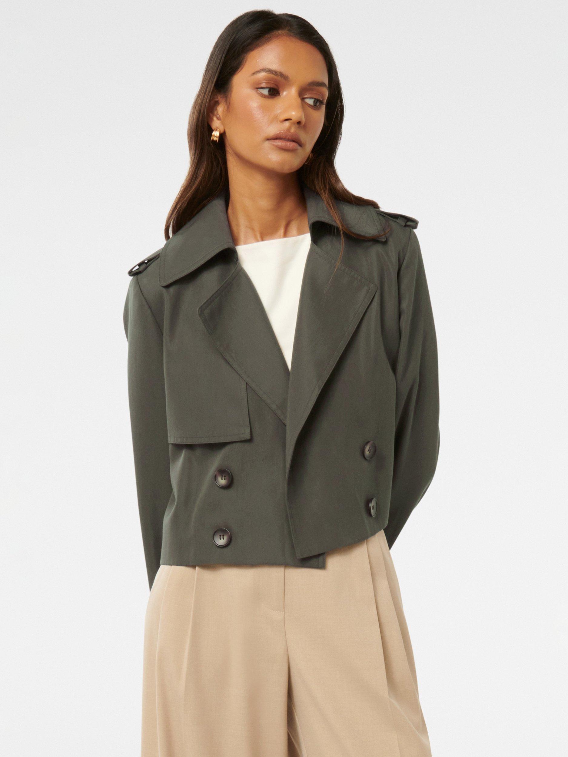 Product image 5 of 5, which shows Forever New Petite Ellie Crop Trench Coat, Green Fern, 4