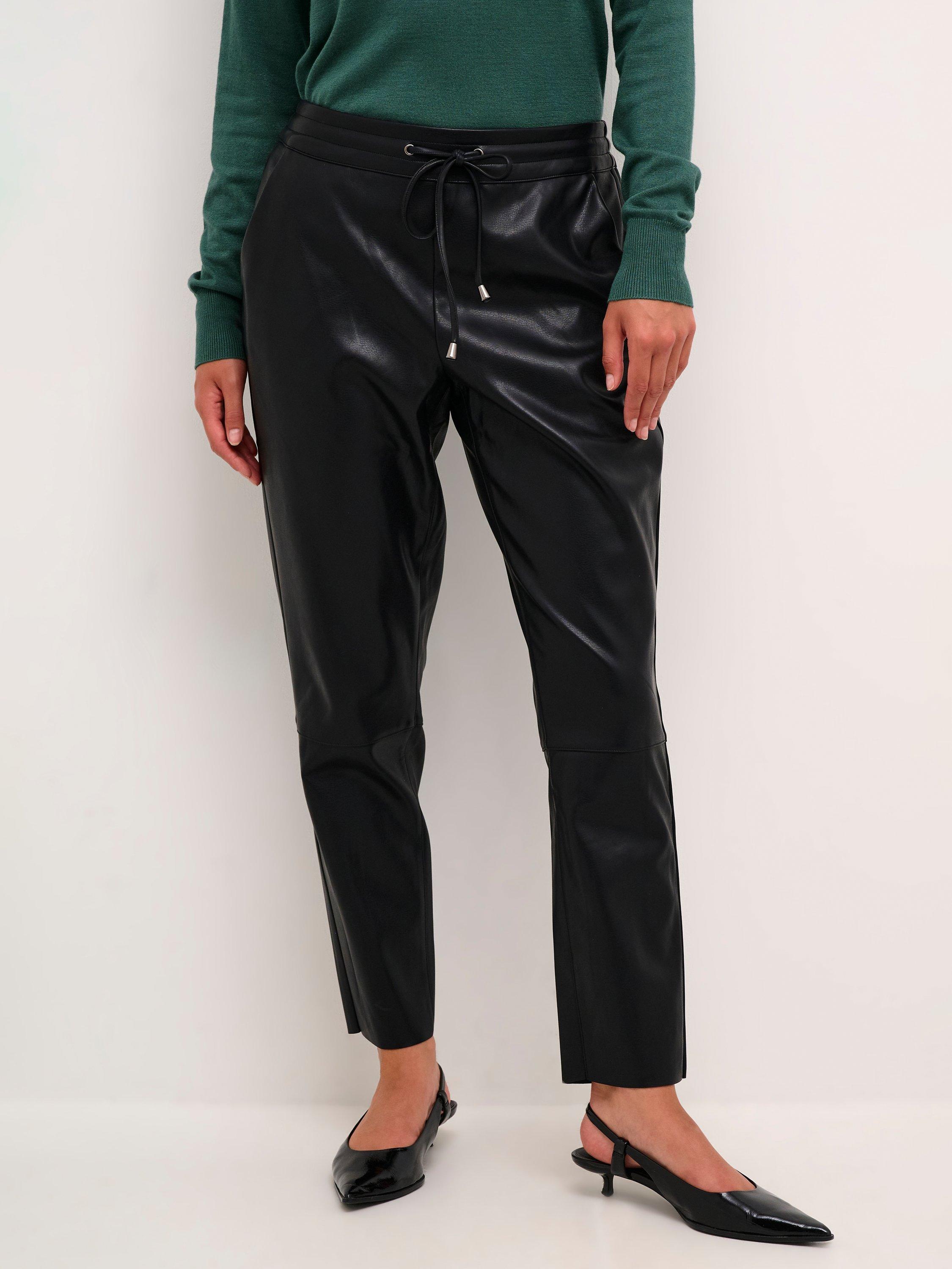 Product image 1 of 6, which shows KAFFE Villa Faux Leather Cropped Trousers, Black, 8