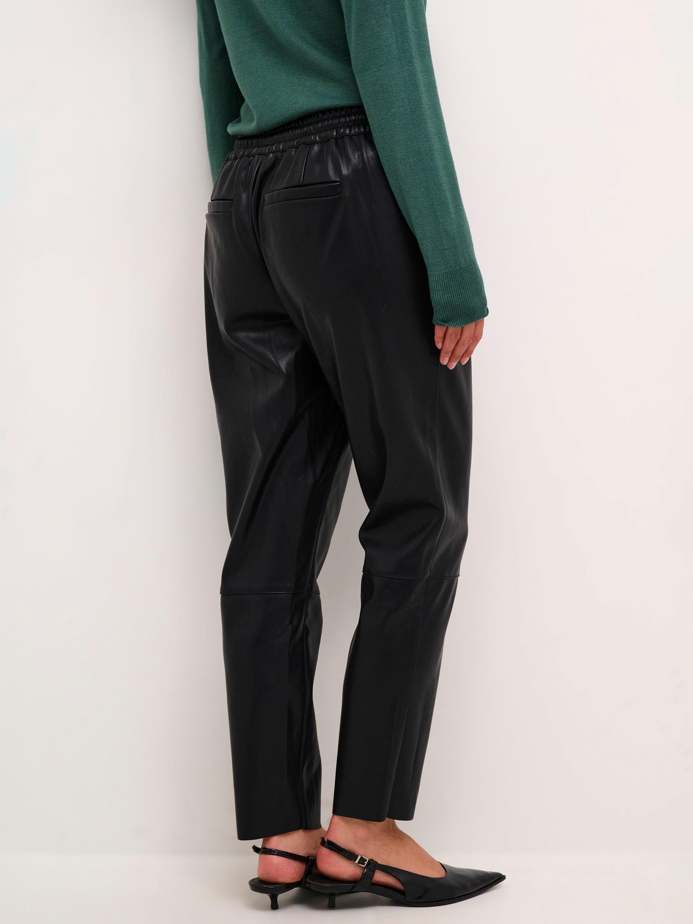 Product image 2 of 6, which shows KAFFE Villa Faux Leather Cropped Trousers, Black, 8