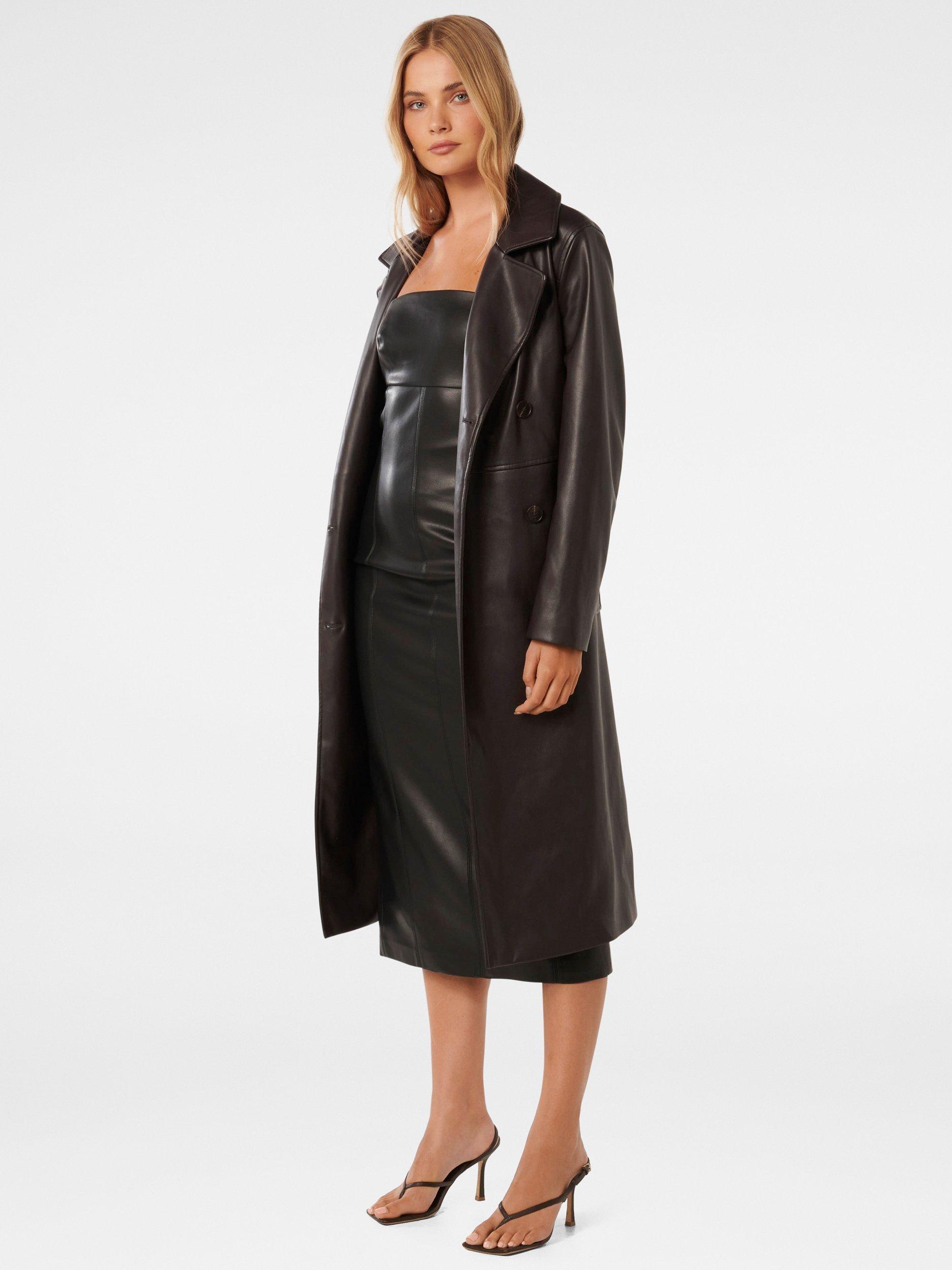 Product image 3 of 5, which shows Forever New Ronnie Faux Leather Trench Coat, Chocolate, 4