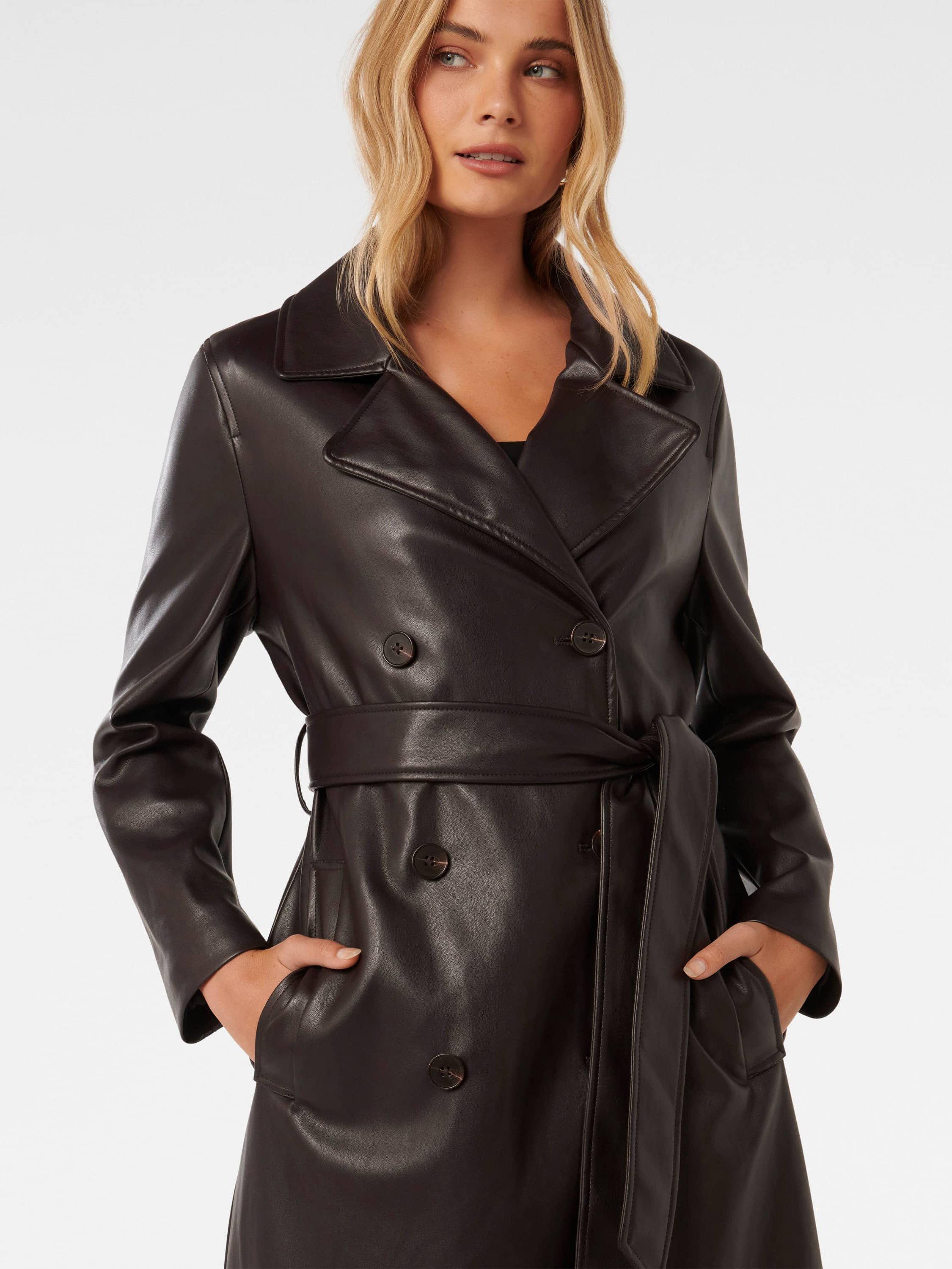 Product image 4 of 5, which shows Forever New Ronnie Faux Leather Trench Coat, Chocolate, 4