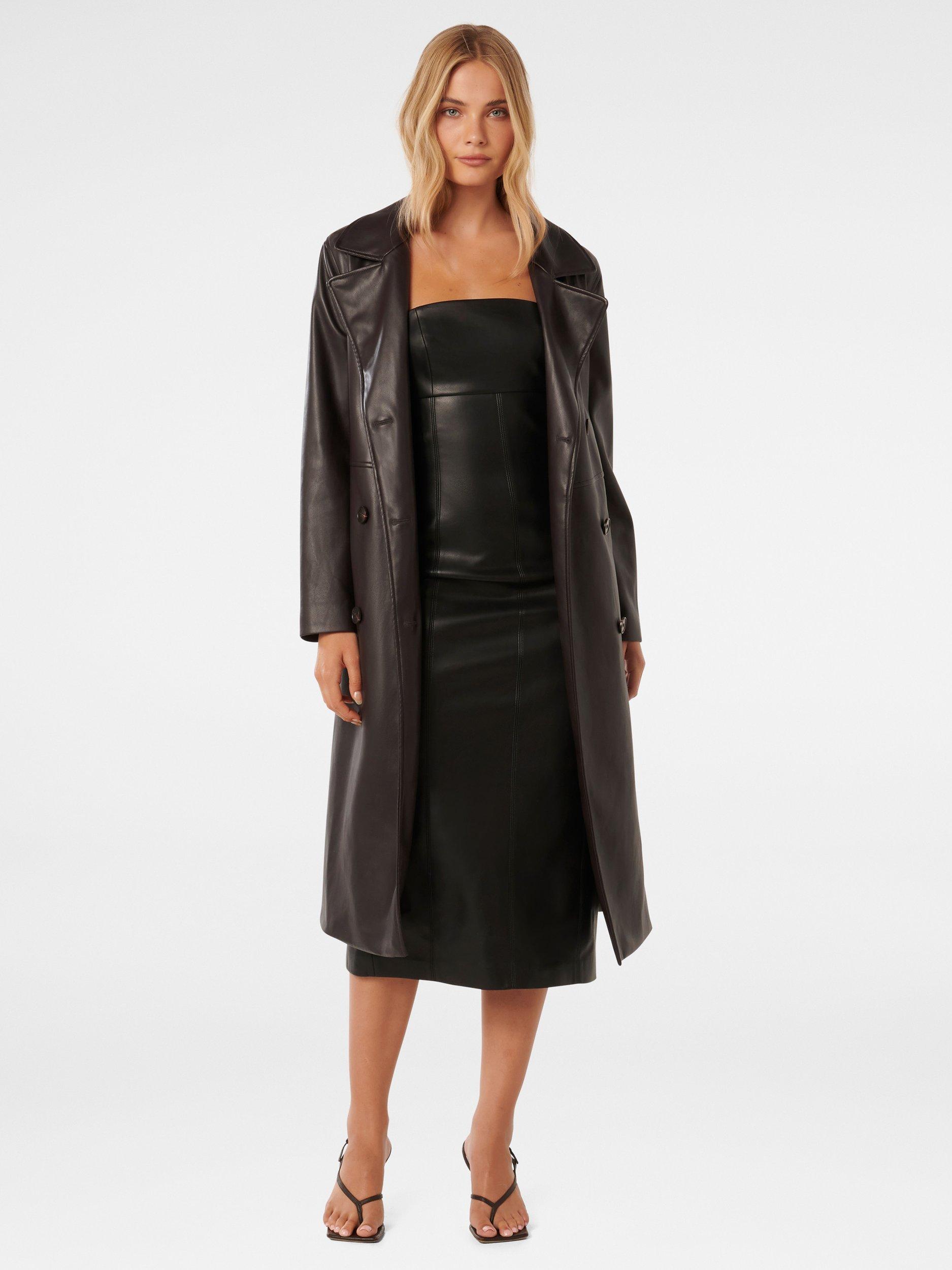 Product image 5 of 5, which shows Forever New Ronnie Faux Leather Trench Coat, Chocolate, 4