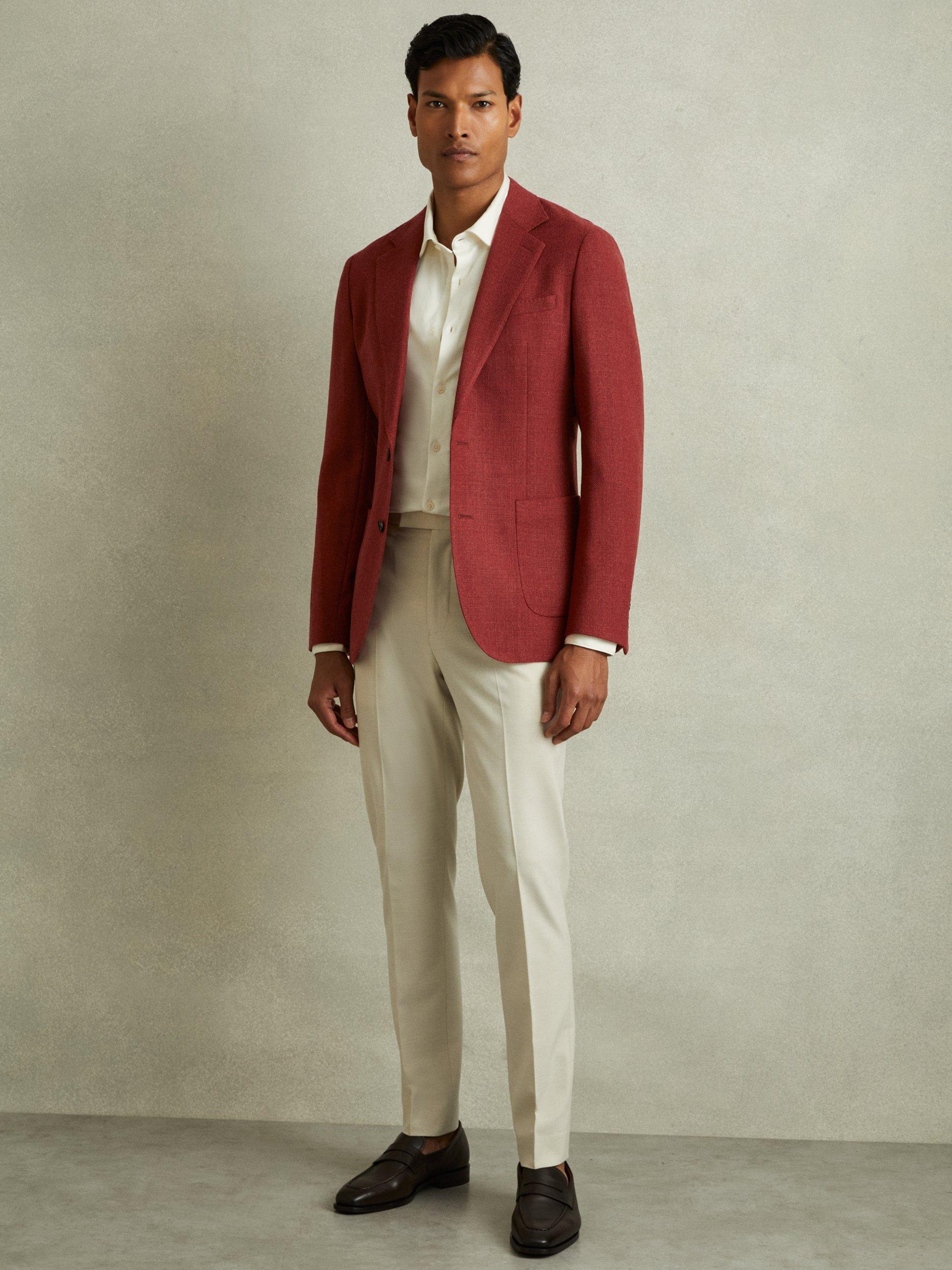 Reiss Attire Textured Wool Blazer Chocolate Brown Rust Red
