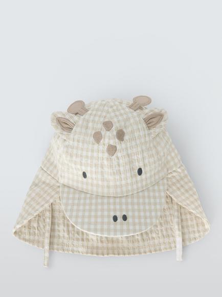 John Lewis Baby Gingham Check Giraffe Keppie Hat, Taupe, Taupe