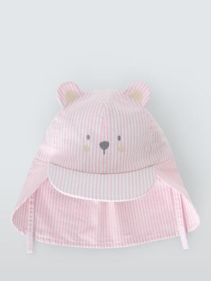 John Lewis Baby Stripe Bear Keppie Hat, Pink, Pink