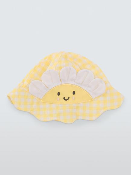 John Lewis Baby Gingham Sunflower Hat, Yellow, Yellow