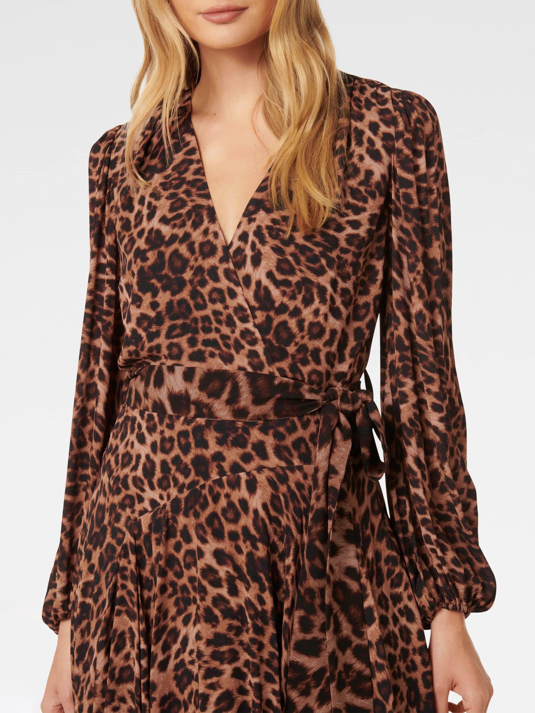 Product image 4 of 5, which shows Forever New Amila Leopard Print Godet Mini Dress, Brown, 4