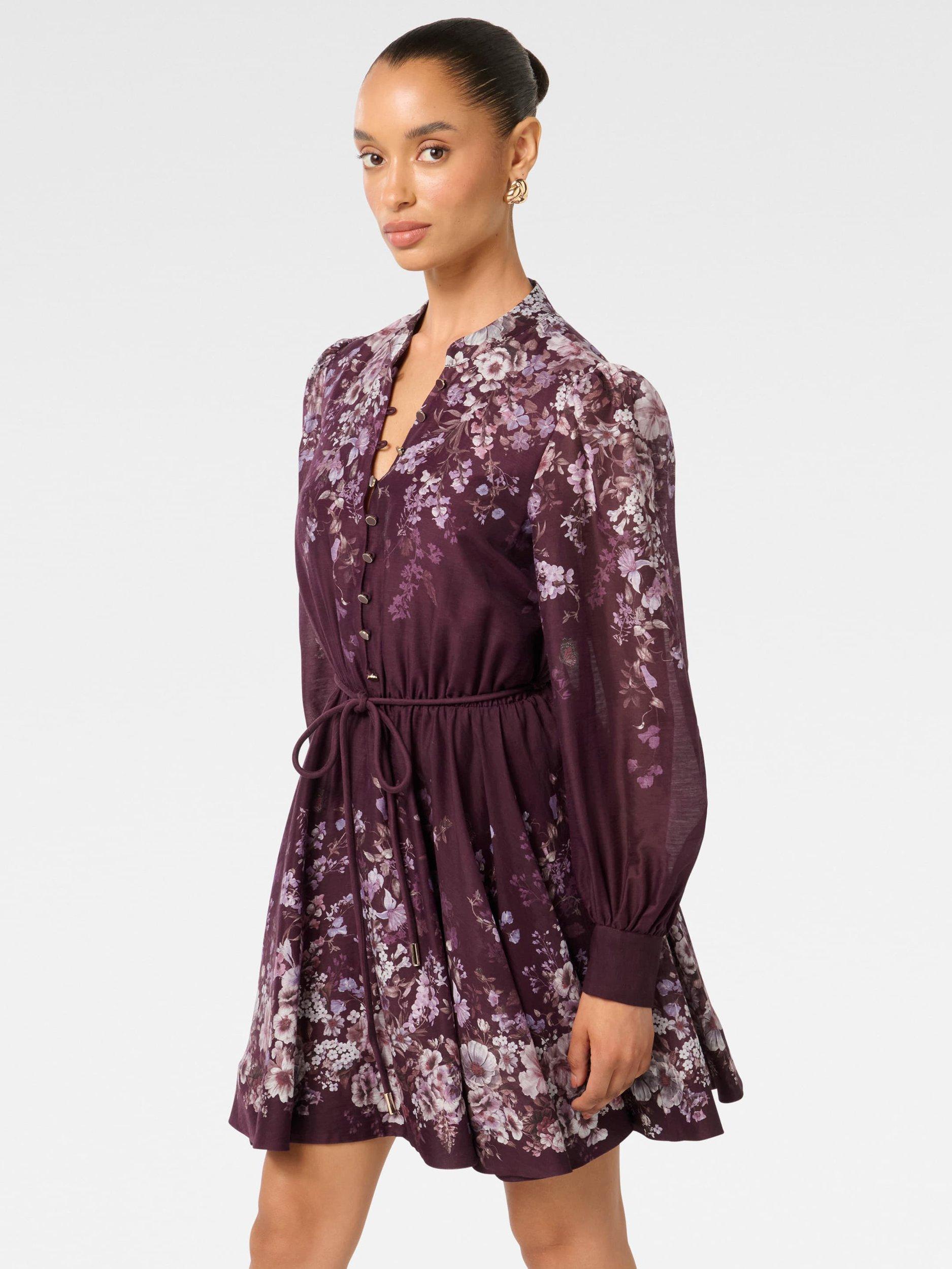 Product image 3 of 5, which shows Forever New Petite Anastasia Floral Skater Mini Dress, Berry Oxley, 4