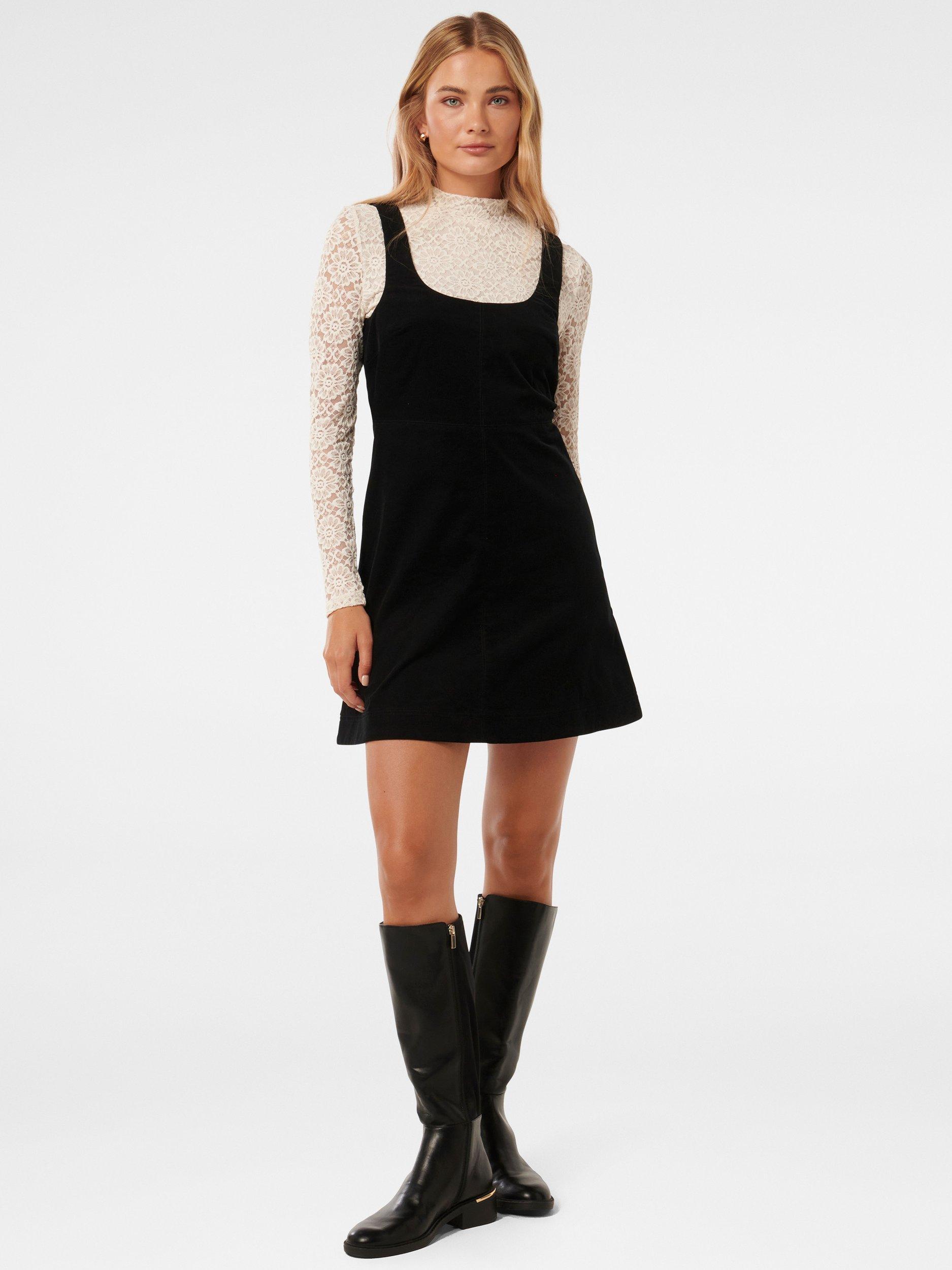 Product image 1 of 5, which shows Forever New Camille 2-in-1 Corduroy Mini Dress, Black, 4