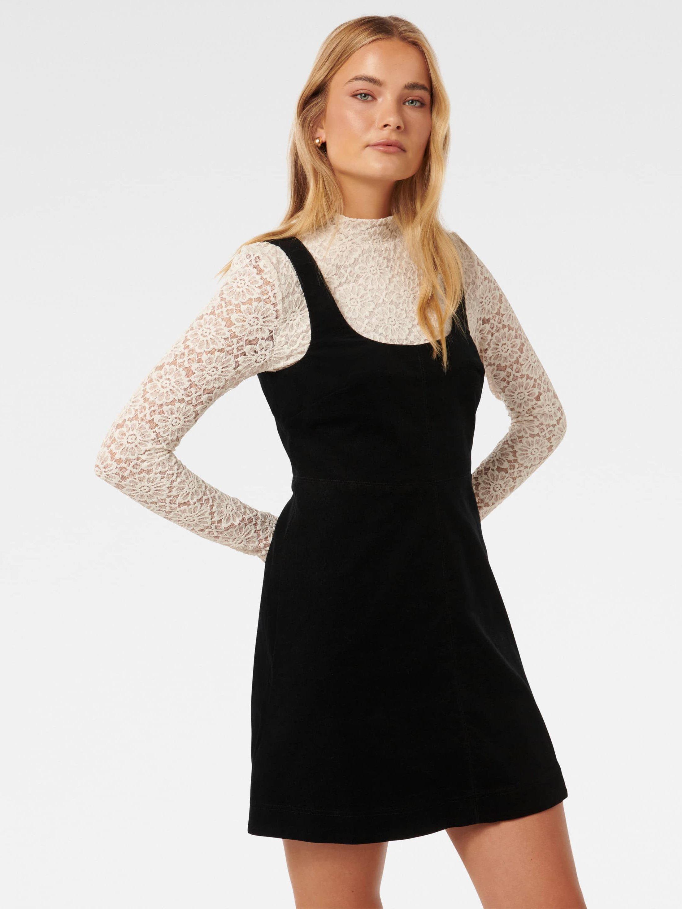 Product image 3 of 5, which shows Forever New Camille 2-in-1 Corduroy Mini Dress, Black, 4