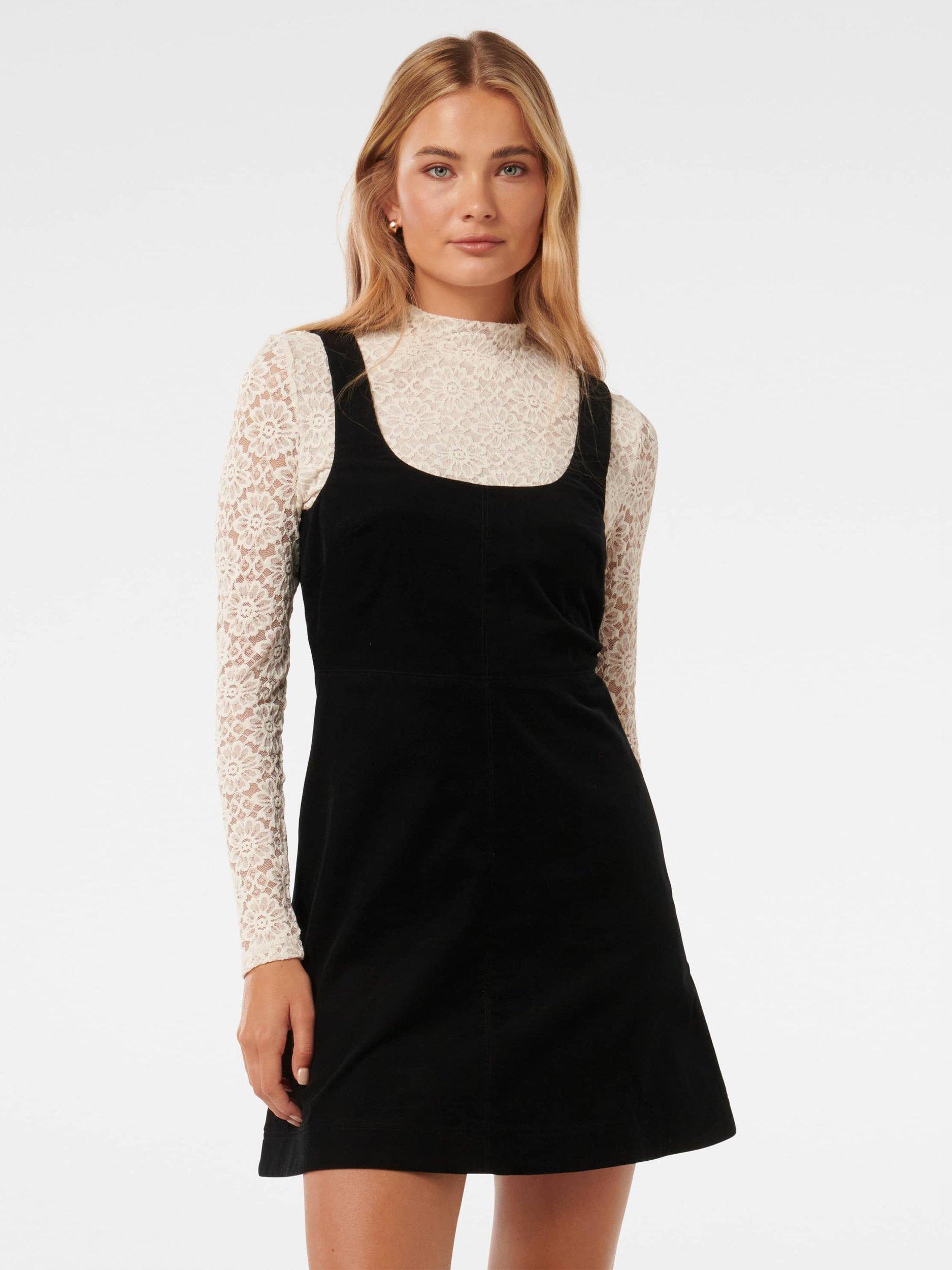 Product image 5 of 5, which shows Forever New Camille 2-in-1 Corduroy Mini Dress, Black, 4