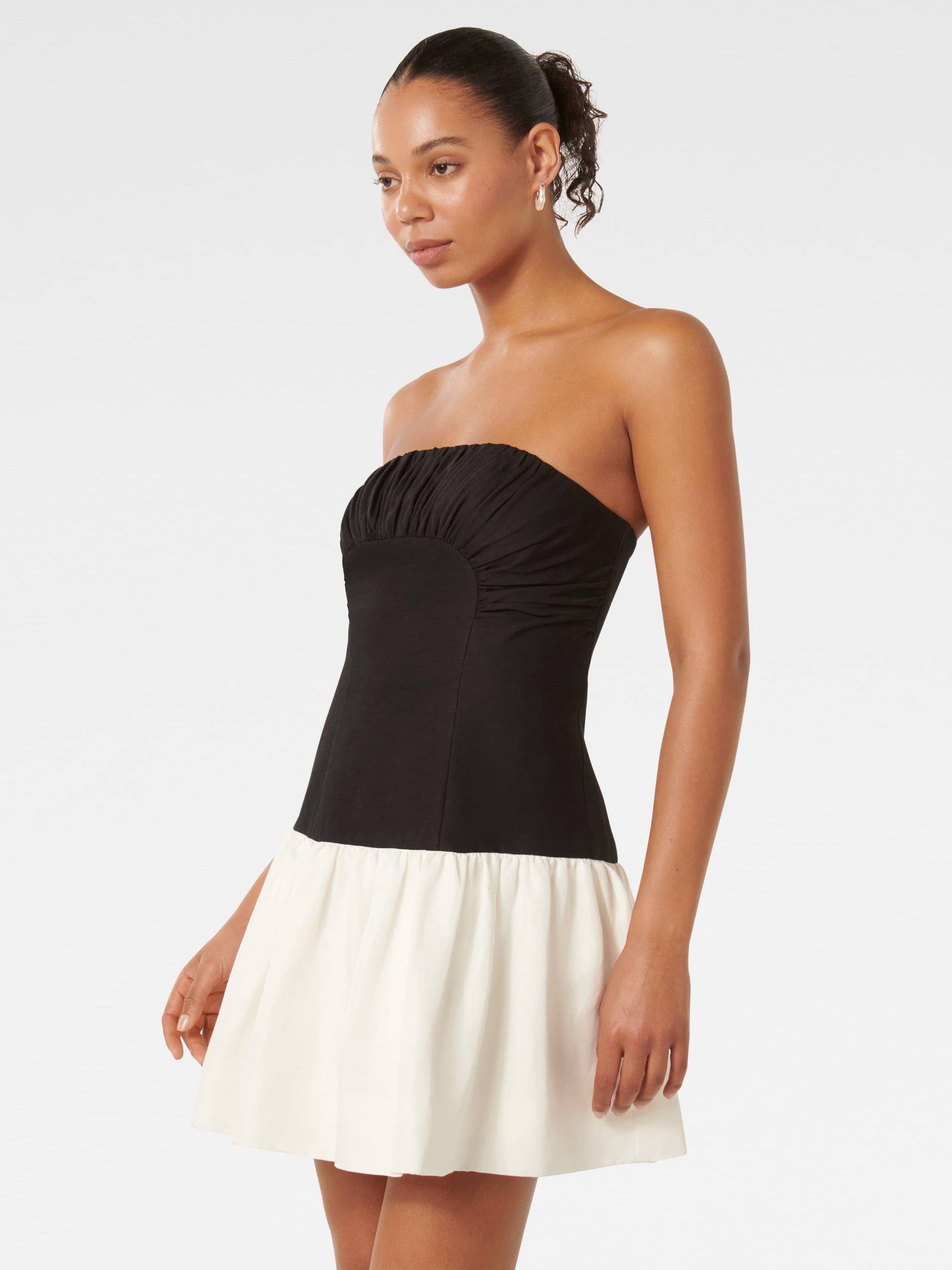 Product image 3 of 5, which shows Forever New Carla Strapless Contrast Mini Dress, Black/White, 4