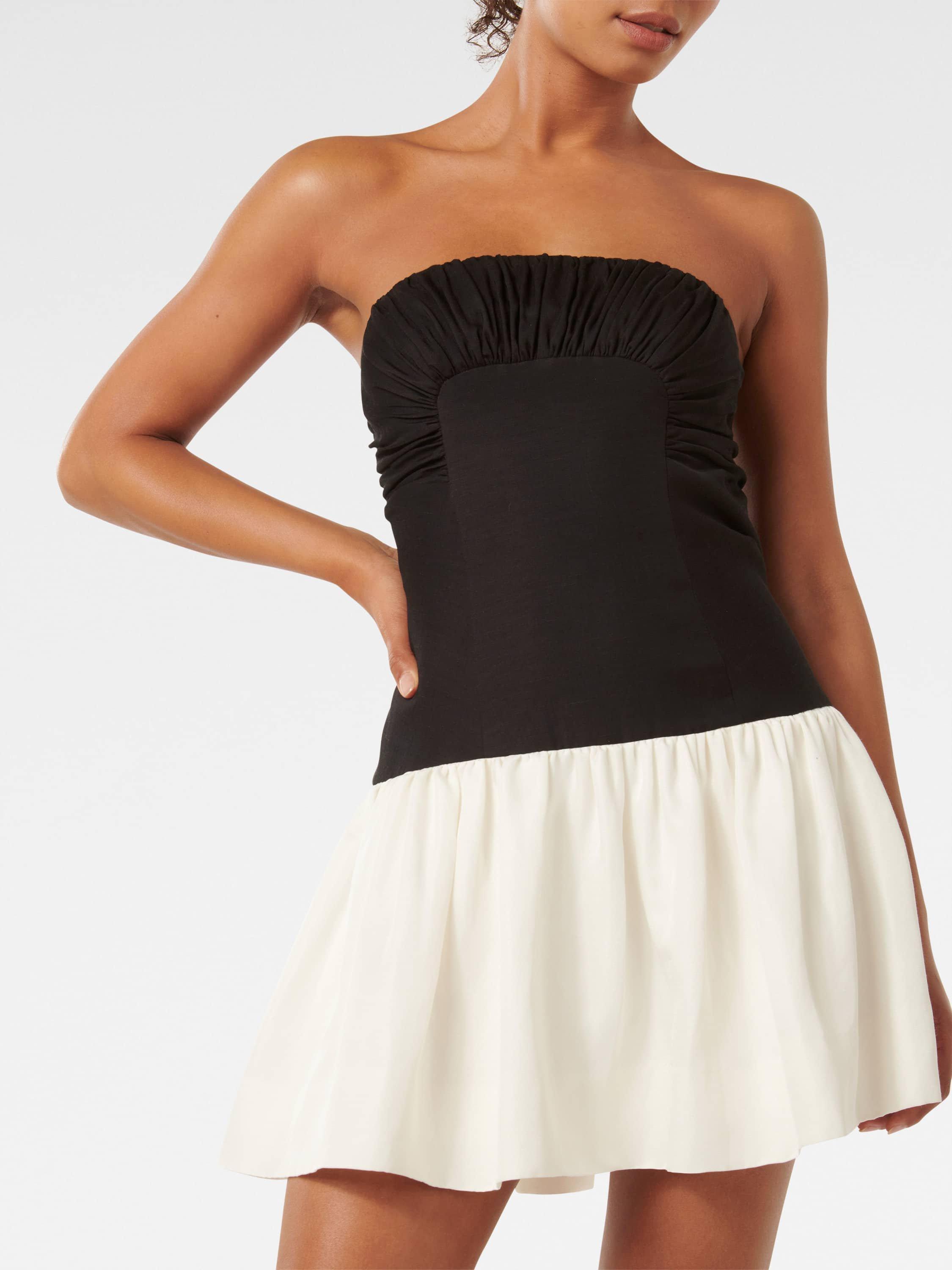 Product image 4 of 5, which shows Forever New Carla Strapless Contrast Mini Dress, Black/White, 4