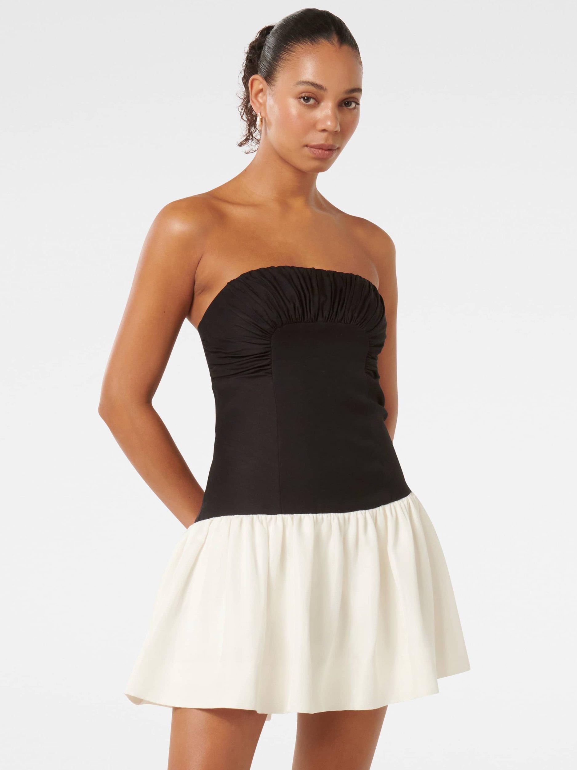 Product image 5 of 5, which shows Forever New Carla Strapless Contrast Mini Dress, Black/White, 4