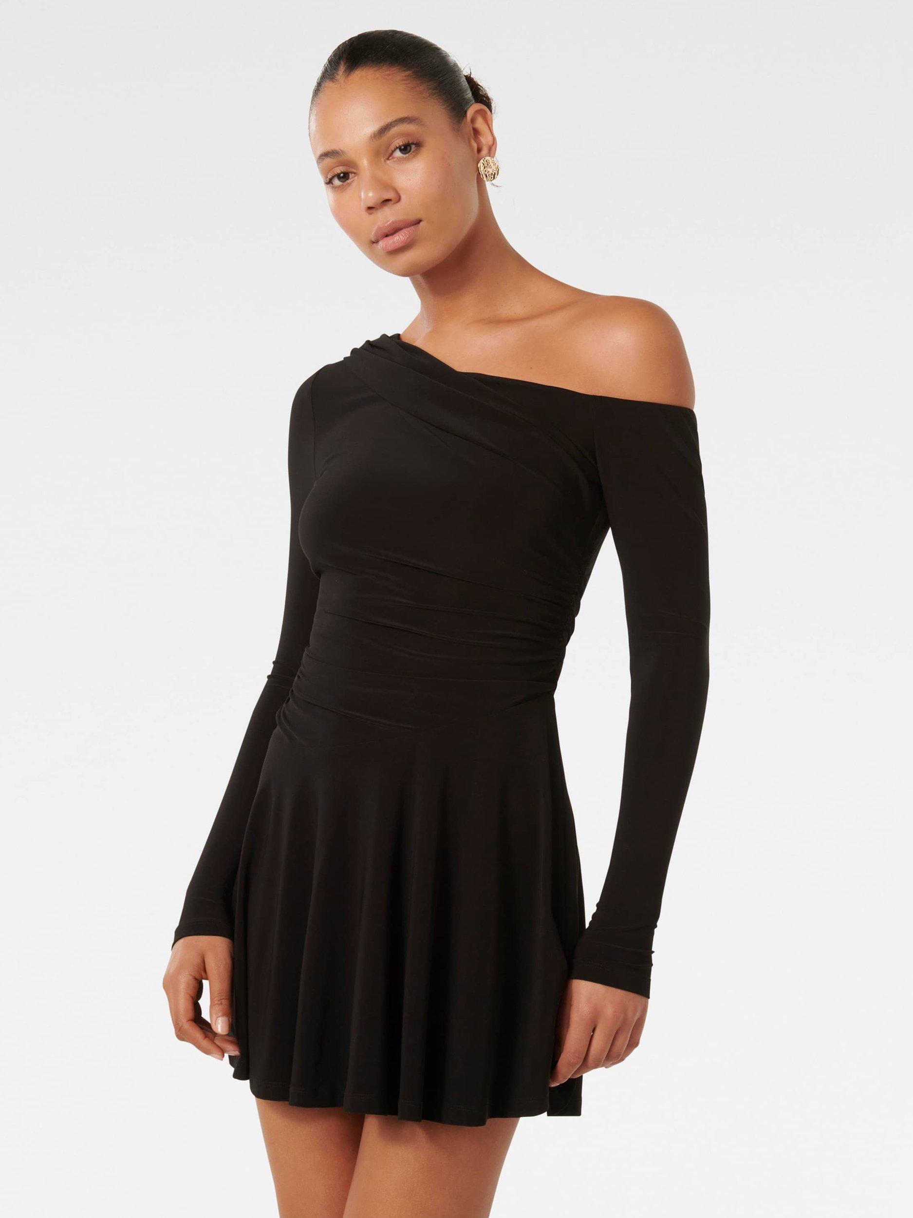Product image 3 of 5, which shows Forever New Elise Jersey Twist Mini Dress, Black, 4