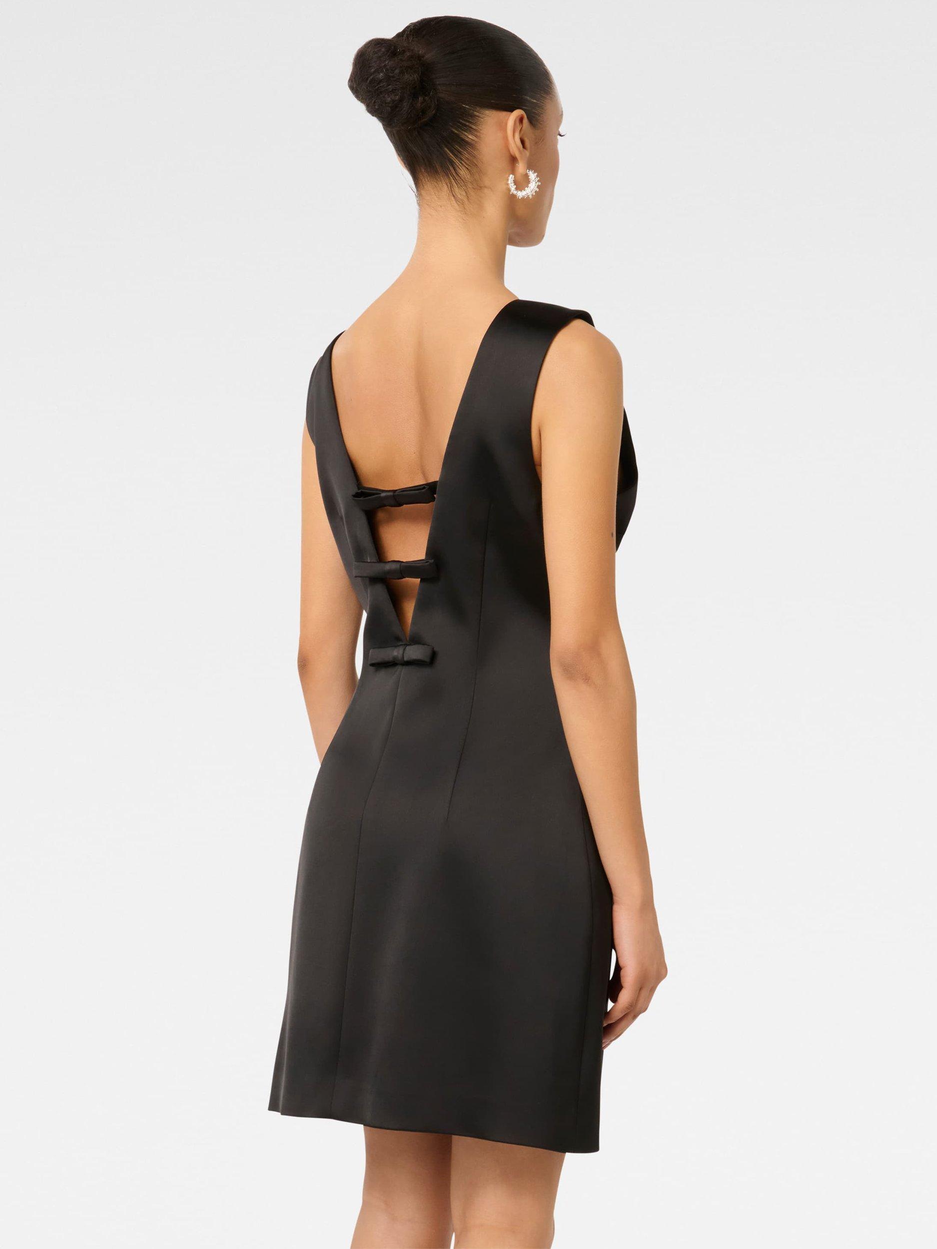 Product image 2 of 5, which shows Forever New Petite Ellie Low Bow Back Mini Dress, Black, 4