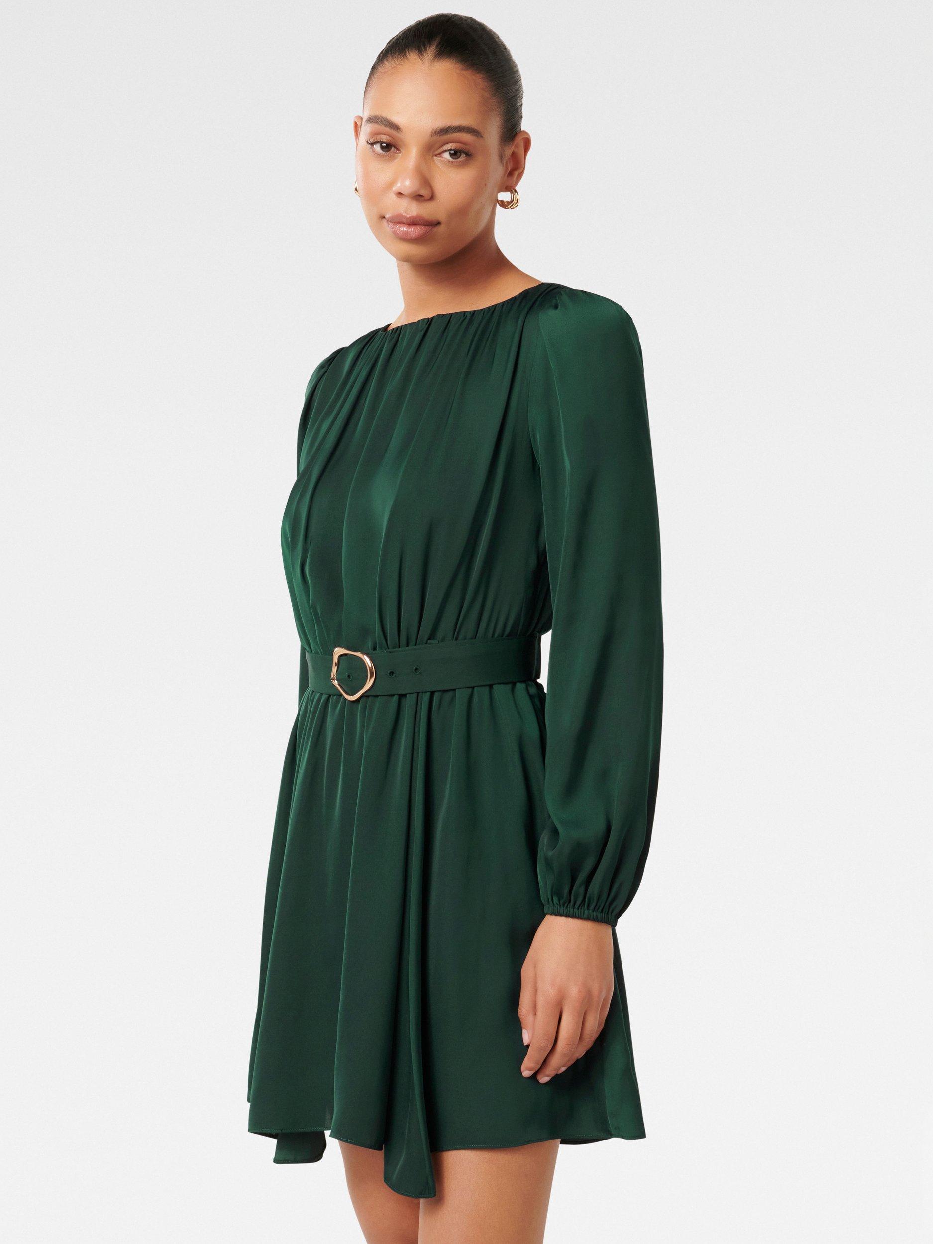 Product image 3 of 5, which shows Forever New Florentine Belted Mini Dress, Dark Green, 4