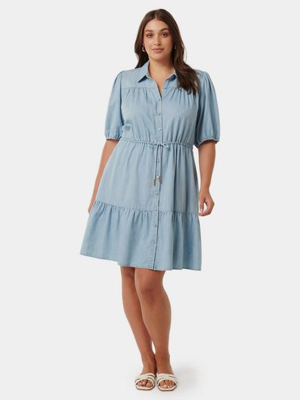 Forever New Curve Freya Shirt Dress, Light Blue, Light Blue