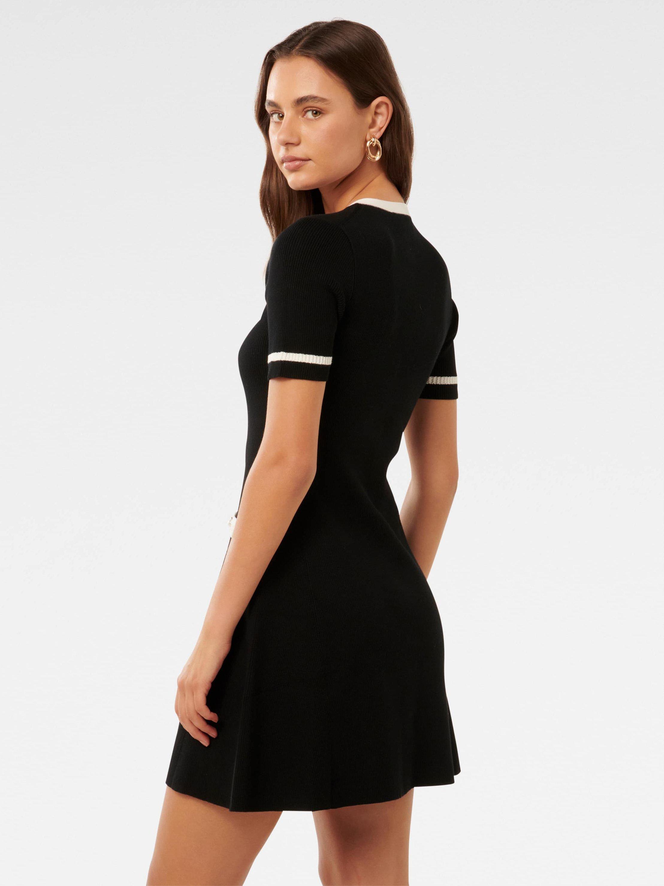 Product image 2 of 5, which shows Forever New Kerry Contrast Knit Mini Dress, Black/White, 4