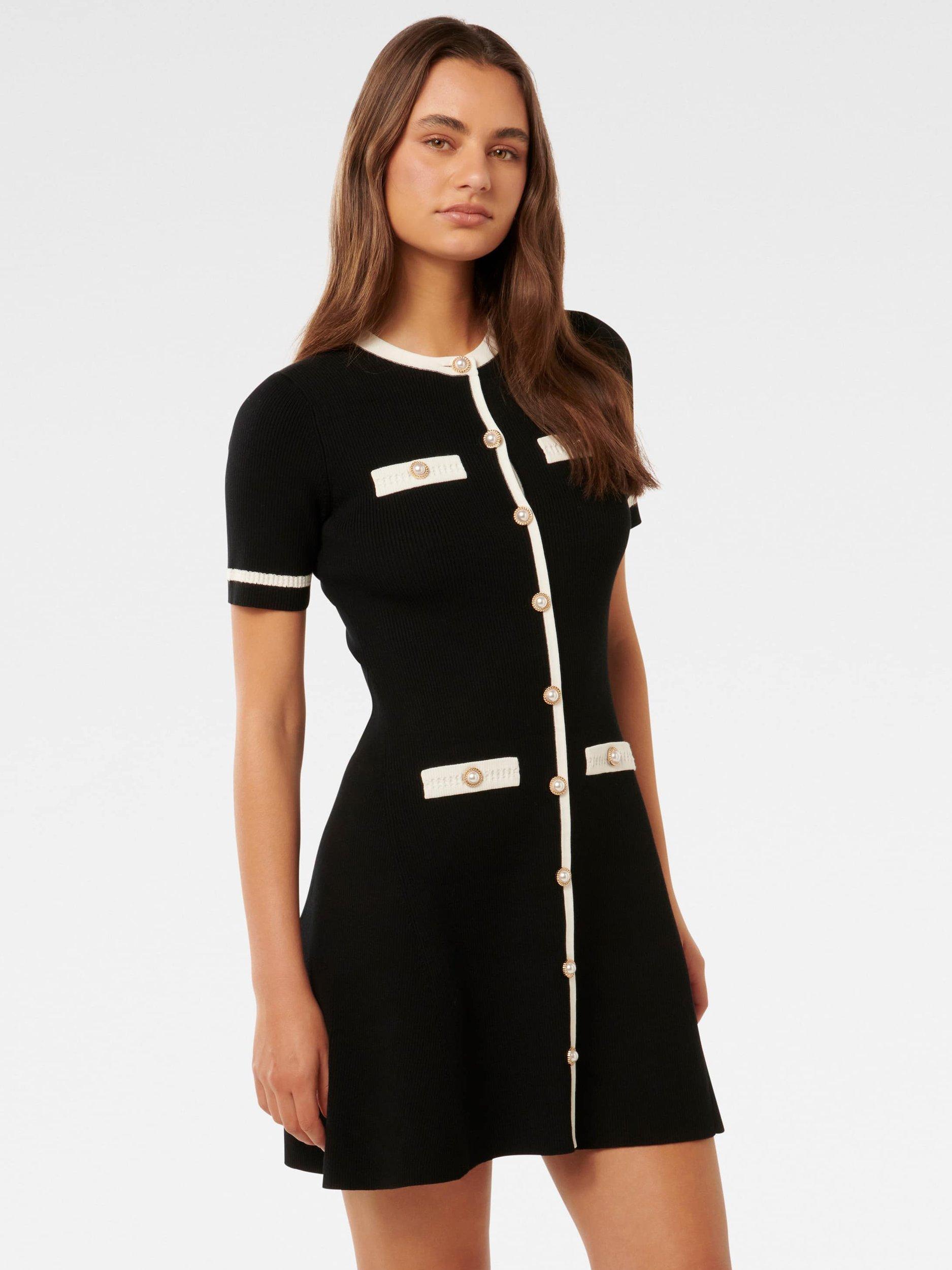 Product image 3 of 5, which shows Forever New Kerry Contrast Knit Mini Dress, Black/White, 4
