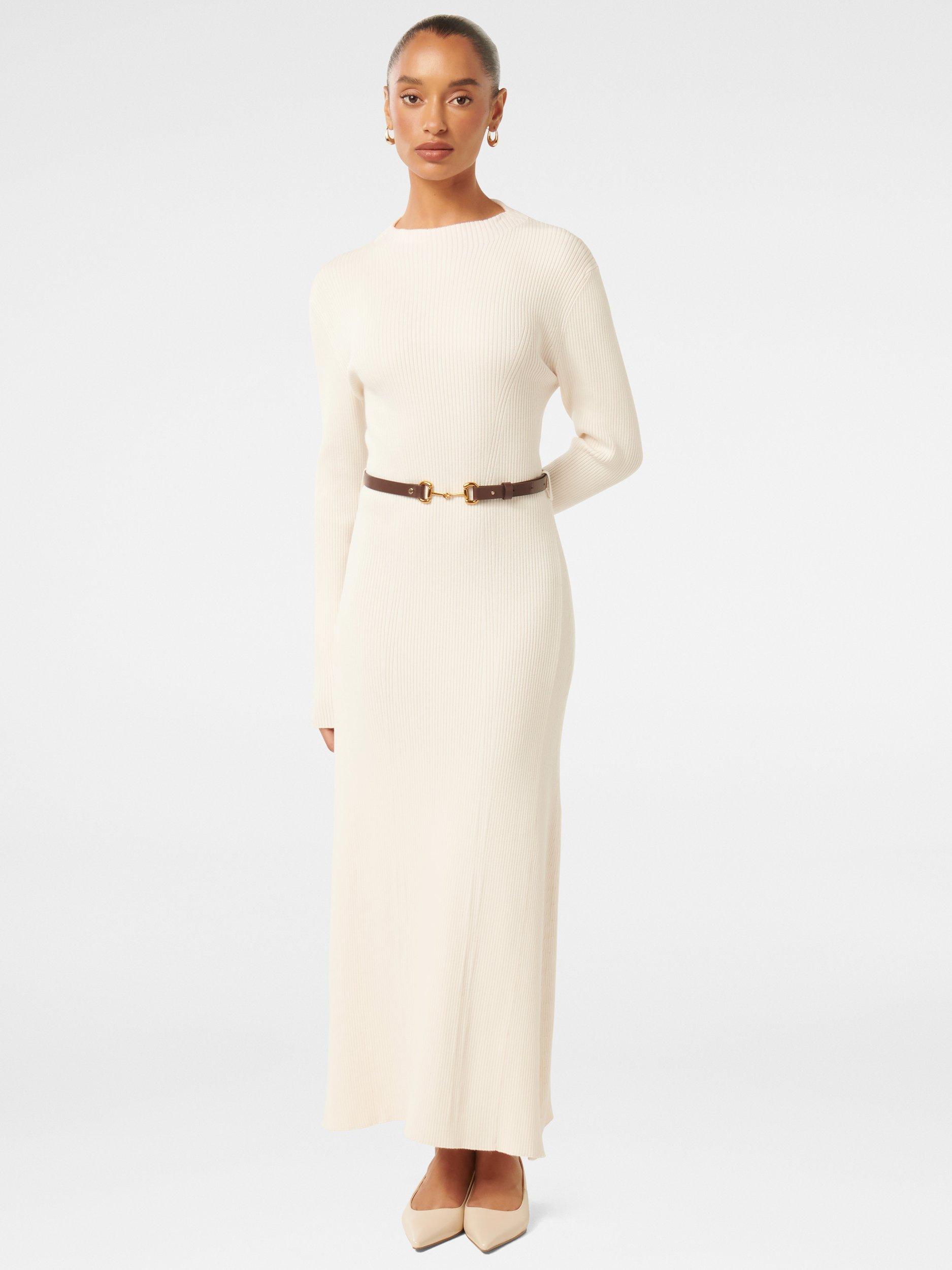 Product image 1 of 4, which shows Forever New Petite Leena Belted Midi Dress, Cream, 4