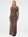 Forever New Libby Animal Print Mesh Spliced Maxi Dress, Brown