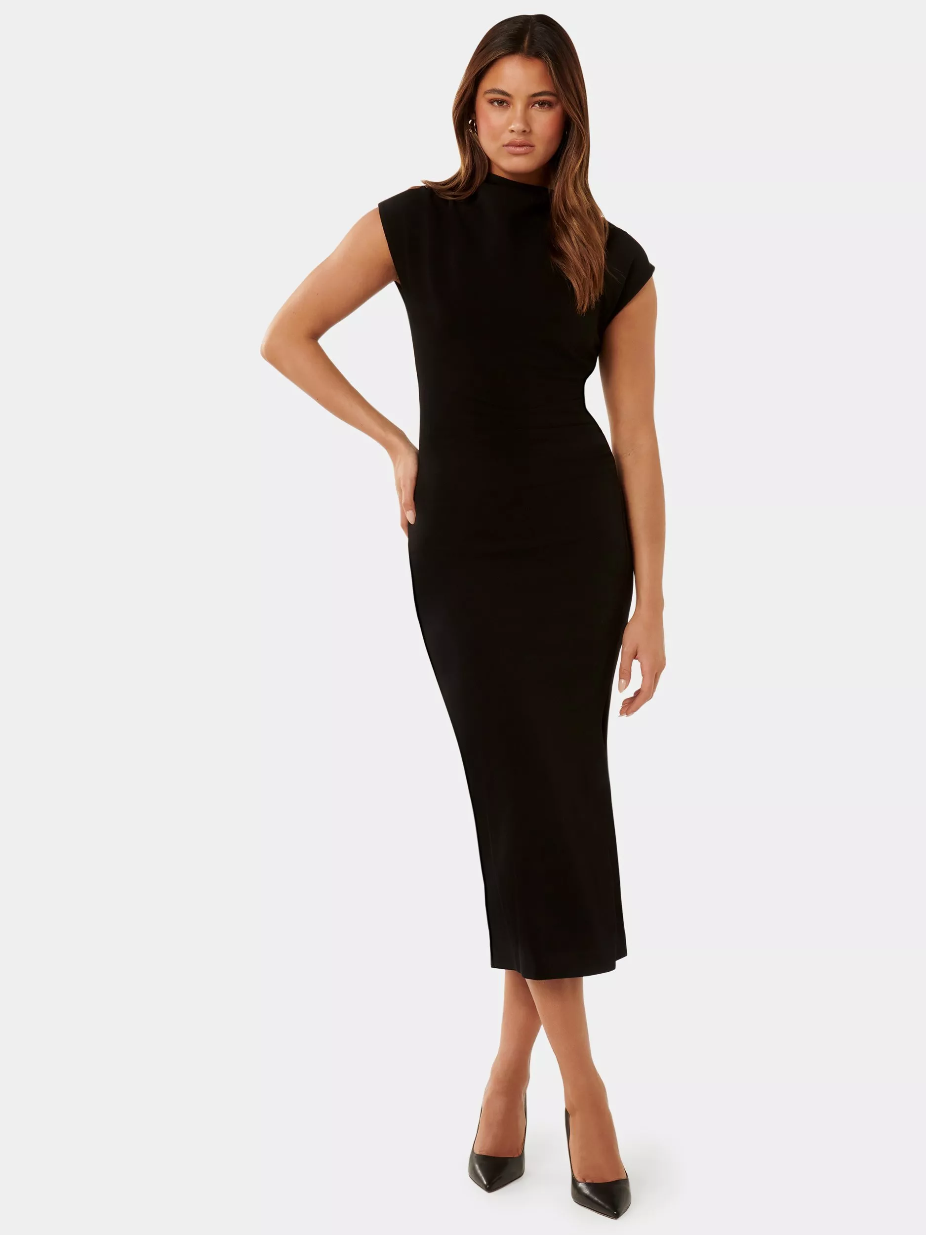 Forever New Samantha Cowl Neck Midi Dress Black