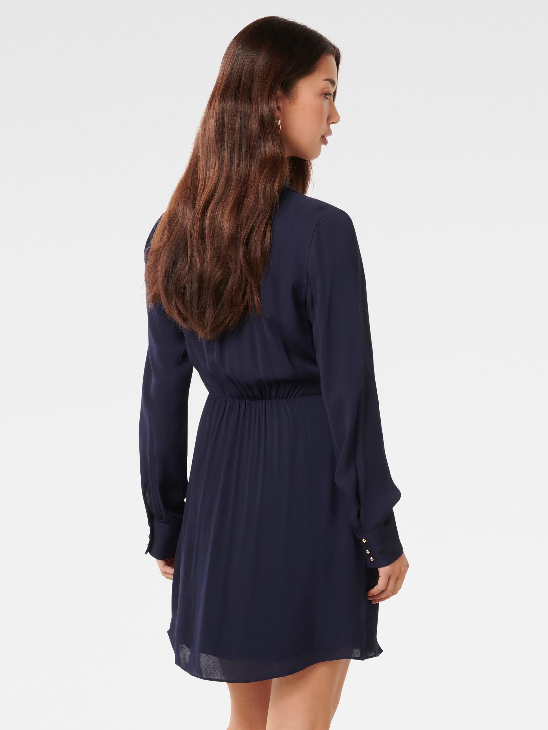 Product image 2 of 5, which shows Forever New Sherri Shirt Mini Dress, Navy, 4