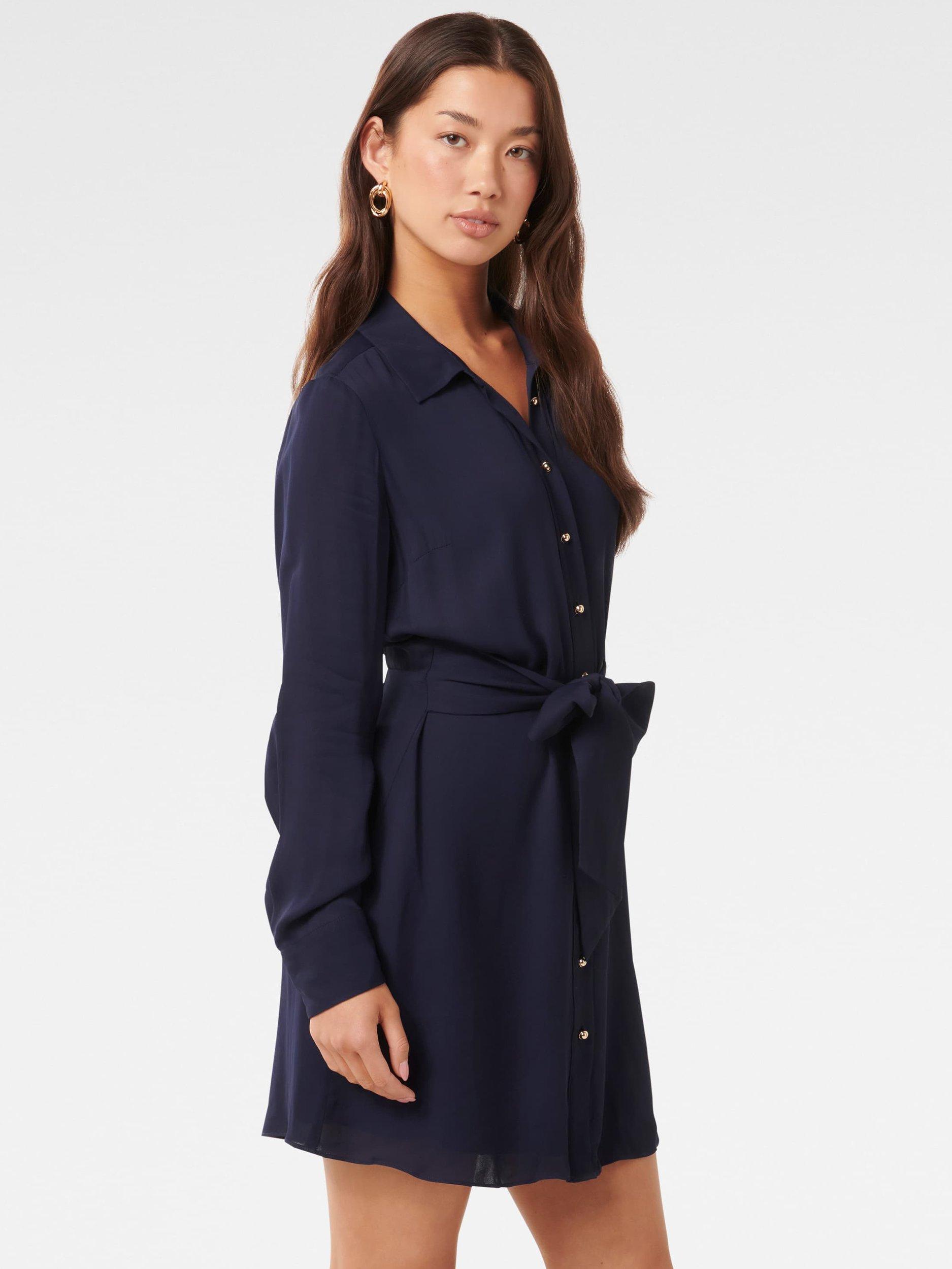 Product image 3 of 5, which shows Forever New Sherri Shirt Mini Dress, Navy, 4