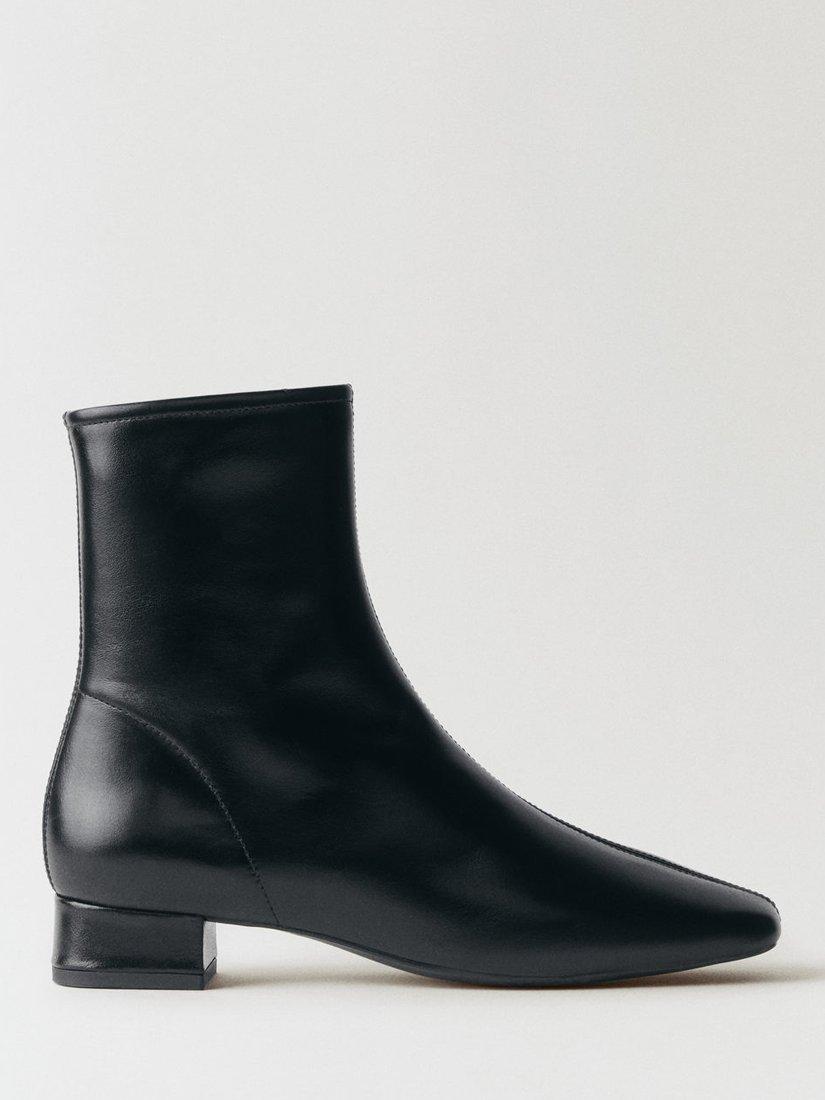 Product image 1 of 5, which shows Mango Rafy Leather Heeled Ankle Boots, Black, 3