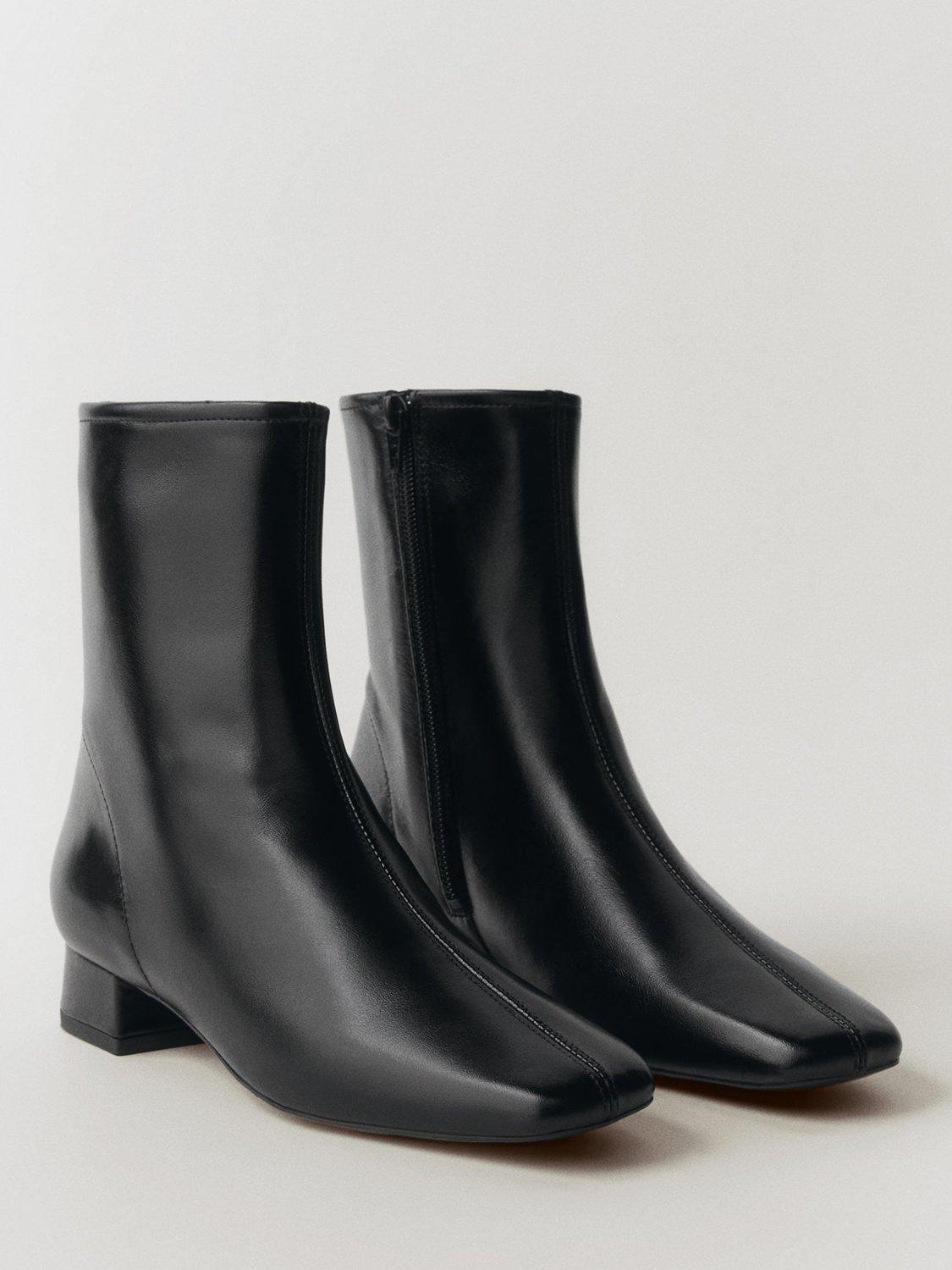 Product image 2 of 5, which shows Mango Rafy Leather Heeled Ankle Boots, Black, 3