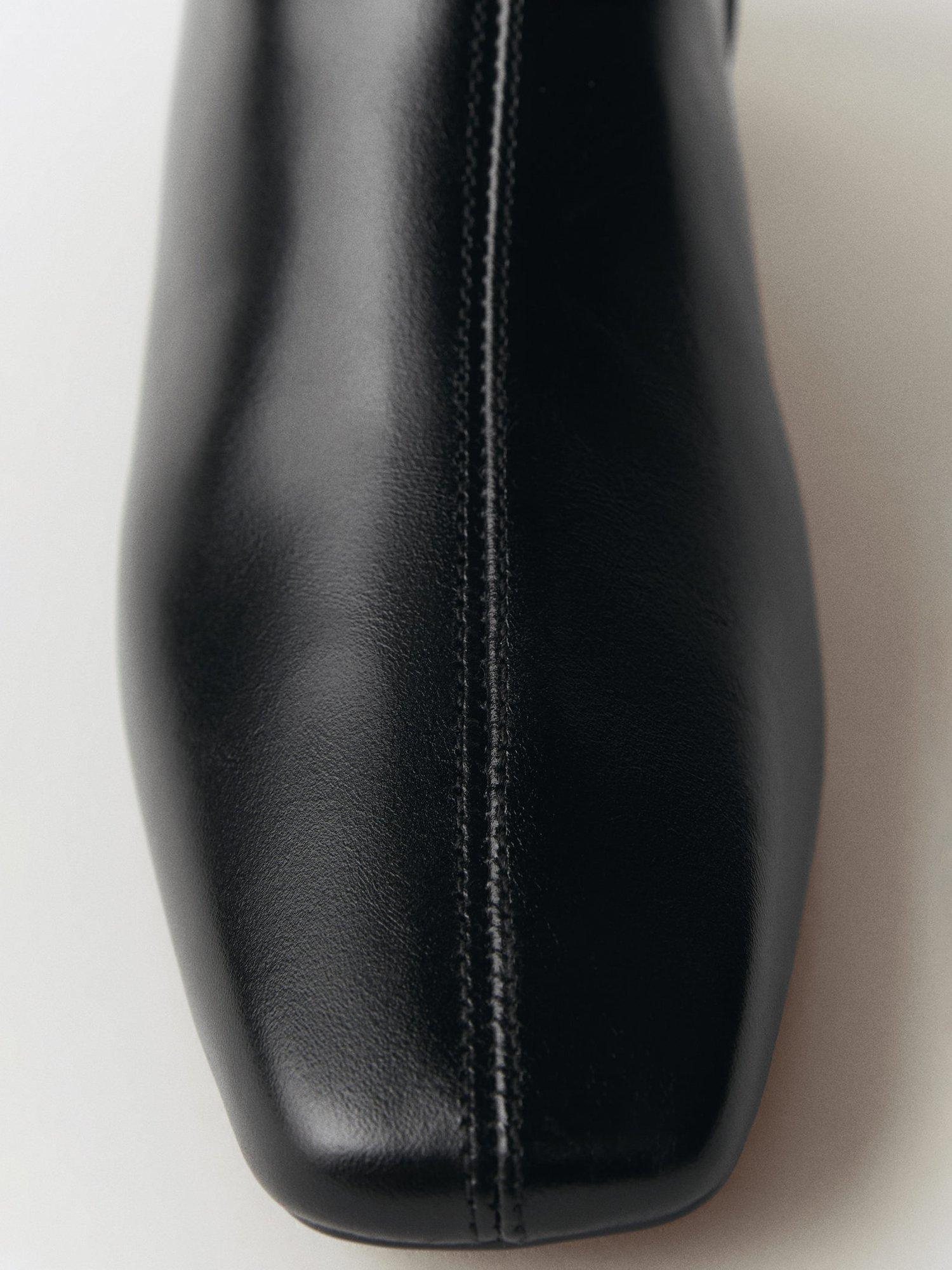 Product image 3 of 5, which shows Mango Rafy Leather Heeled Ankle Boots, Black, 3