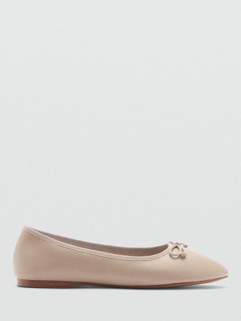 Mango Buba Leather Bow Detail Ballerina Pumps, Beige