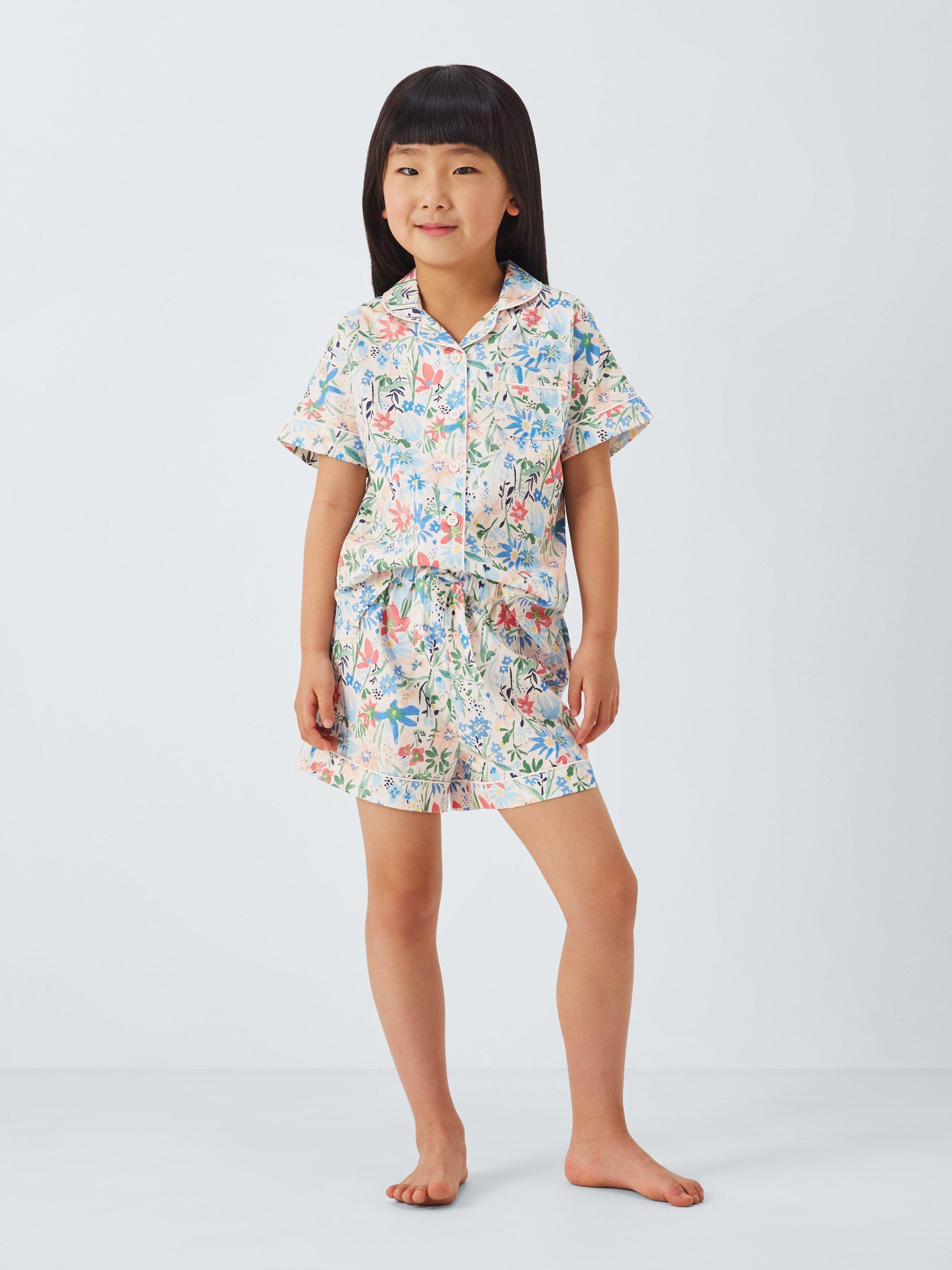 Product image 2 of 7, which shows John Lewis Kids' Floral Woven Short Pyjamas, Pink, 2 years