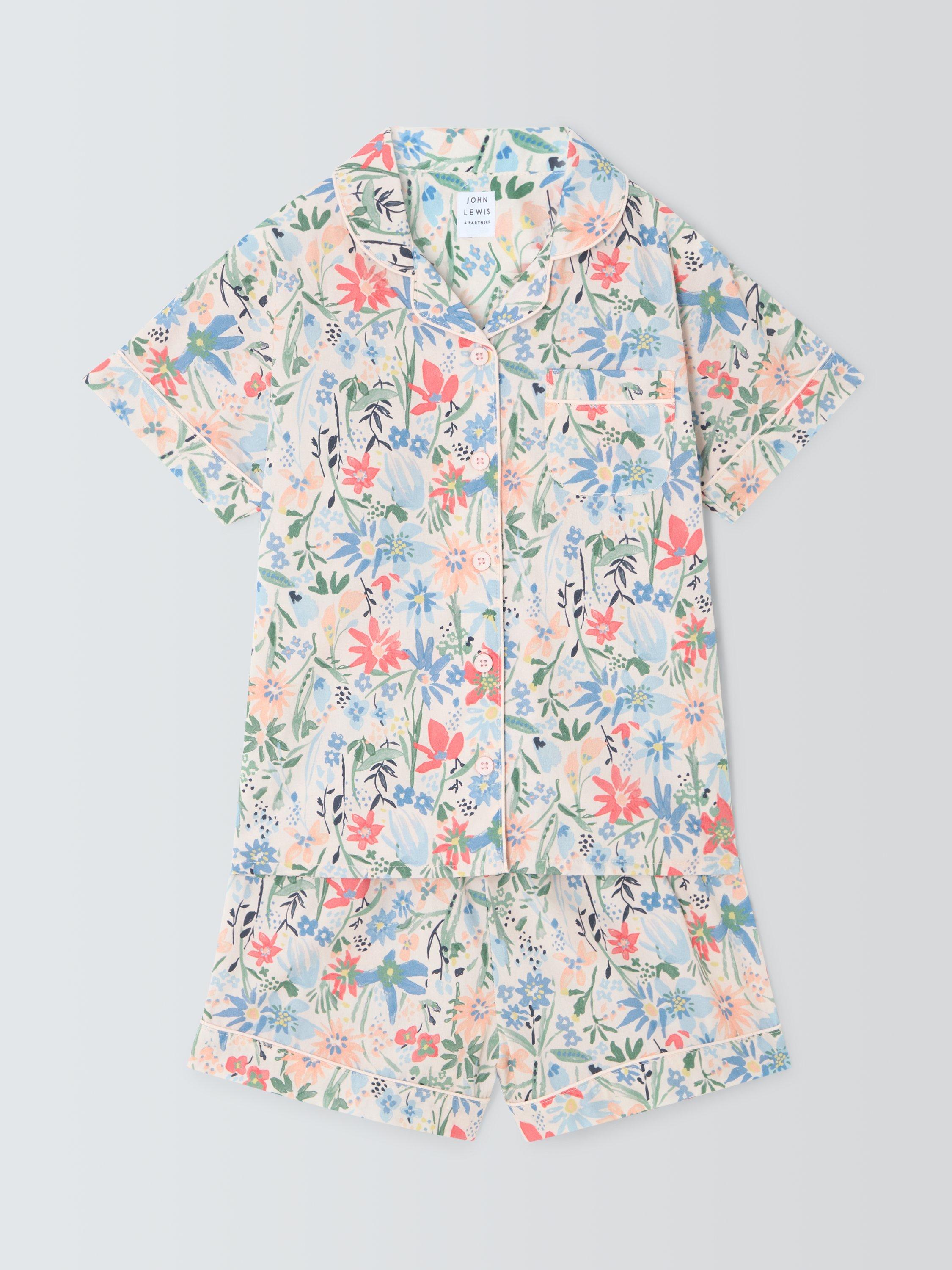 Product image 7 of 7, which shows John Lewis Kids' Floral Woven Short Pyjamas, Pink, 2 years