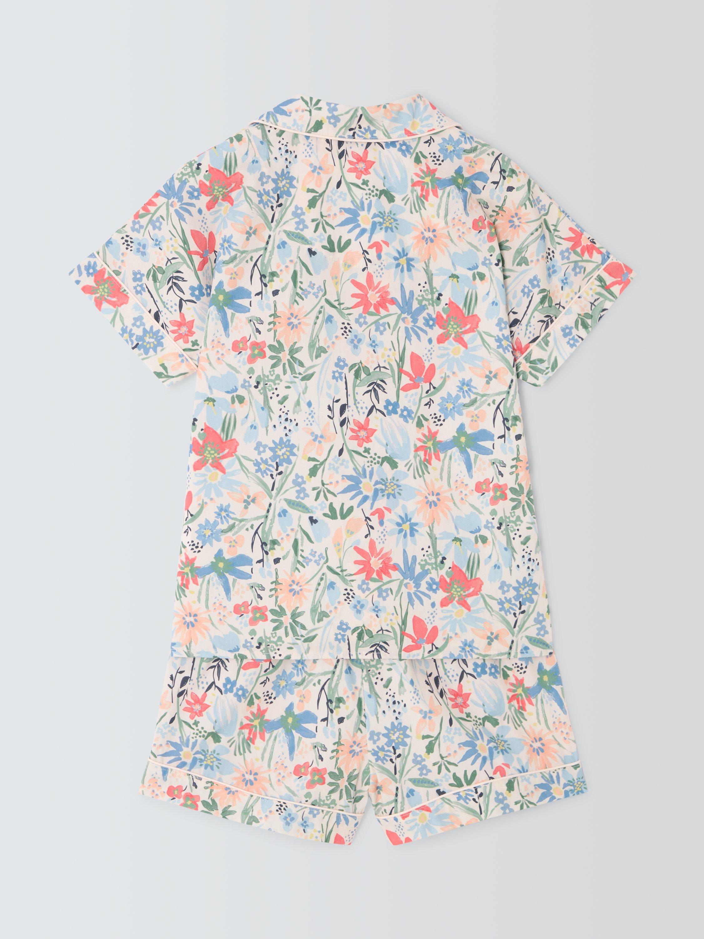 Product image 3 of 7, which shows John Lewis Kids' Floral Woven Short Pyjamas, Pink, 2 years
