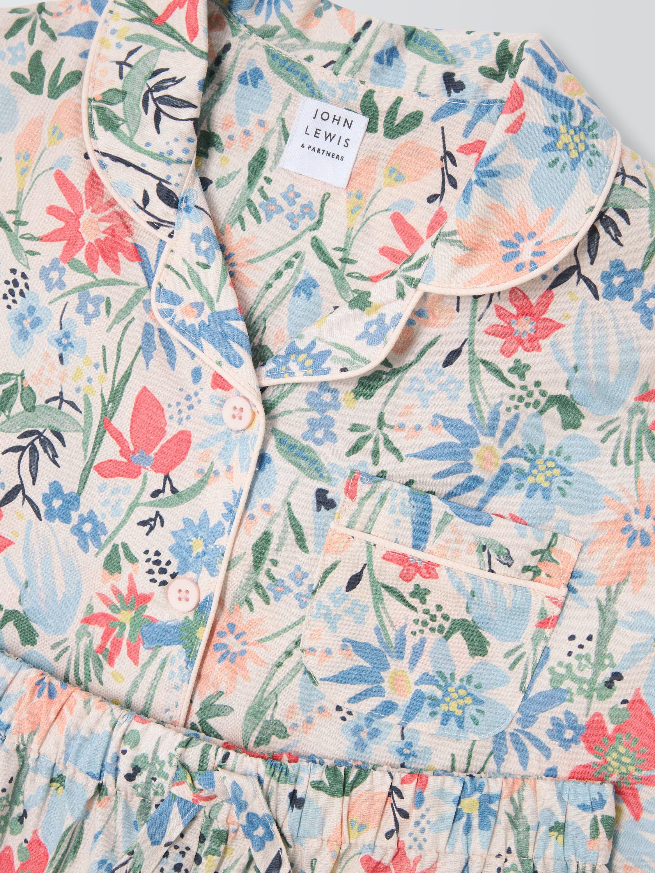Product image 6 of 7, which shows John Lewis Kids' Floral Woven Short Pyjamas, Pink, 2 years