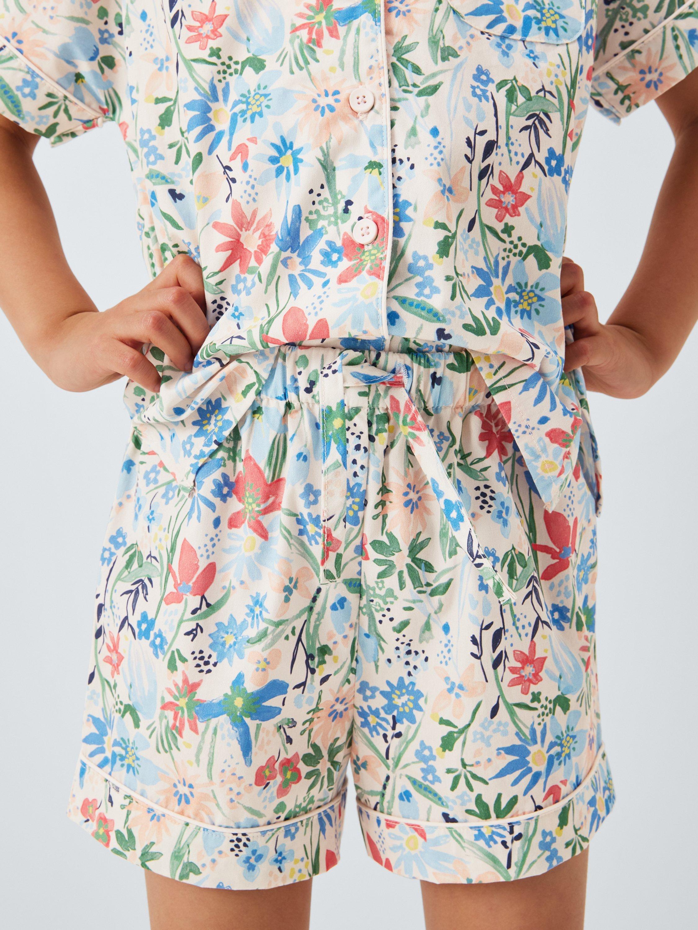 Product image 4 of 7, which shows John Lewis Kids' Floral Woven Short Pyjamas, Pink, 2 years