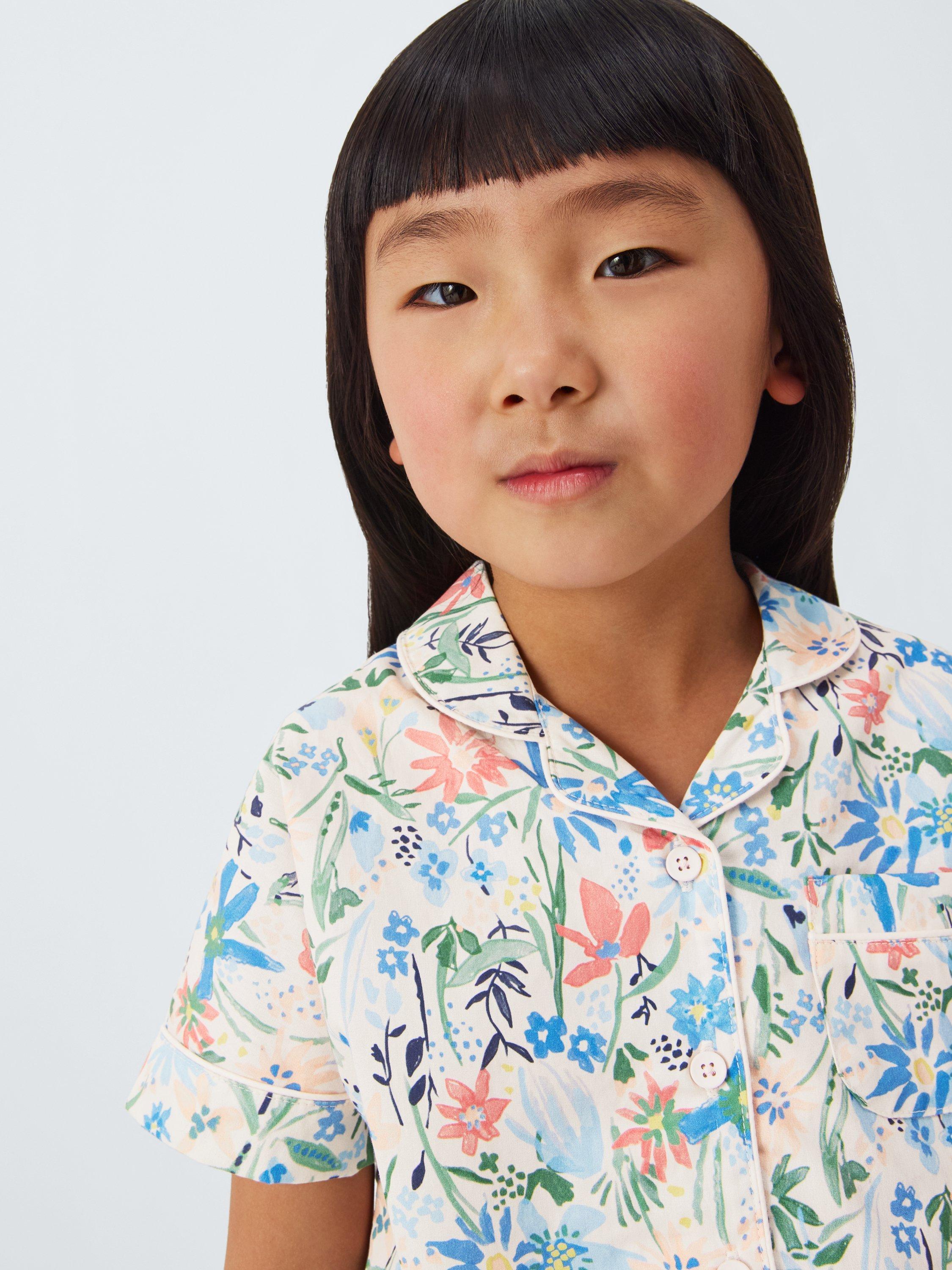 Product image 5 of 7, which shows John Lewis Kids' Floral Woven Short Pyjamas, Pink, 2 years