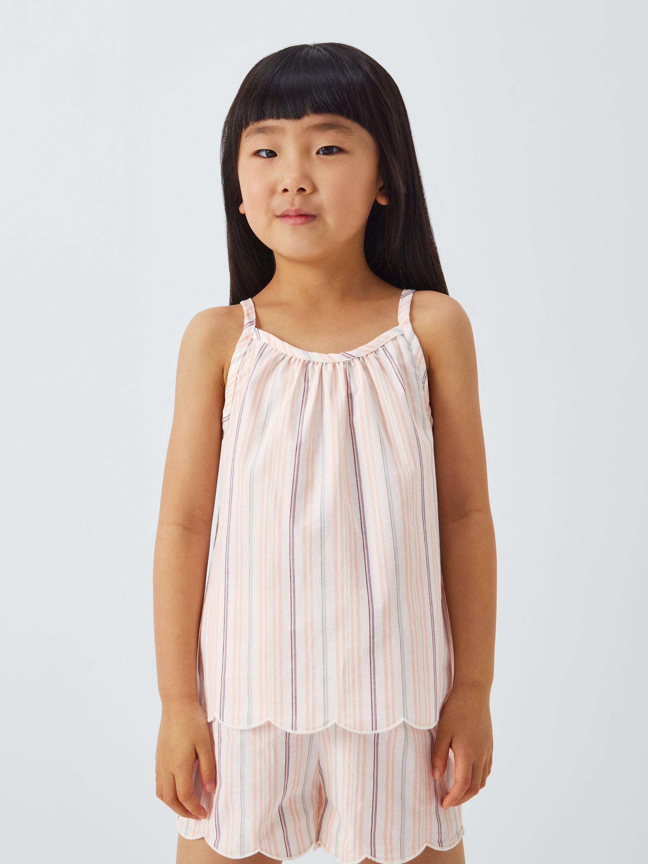 Product image 1 of 7, which shows John Lewis Kids' Woven Scallop Edged Pyjamas, Pink, 2 years