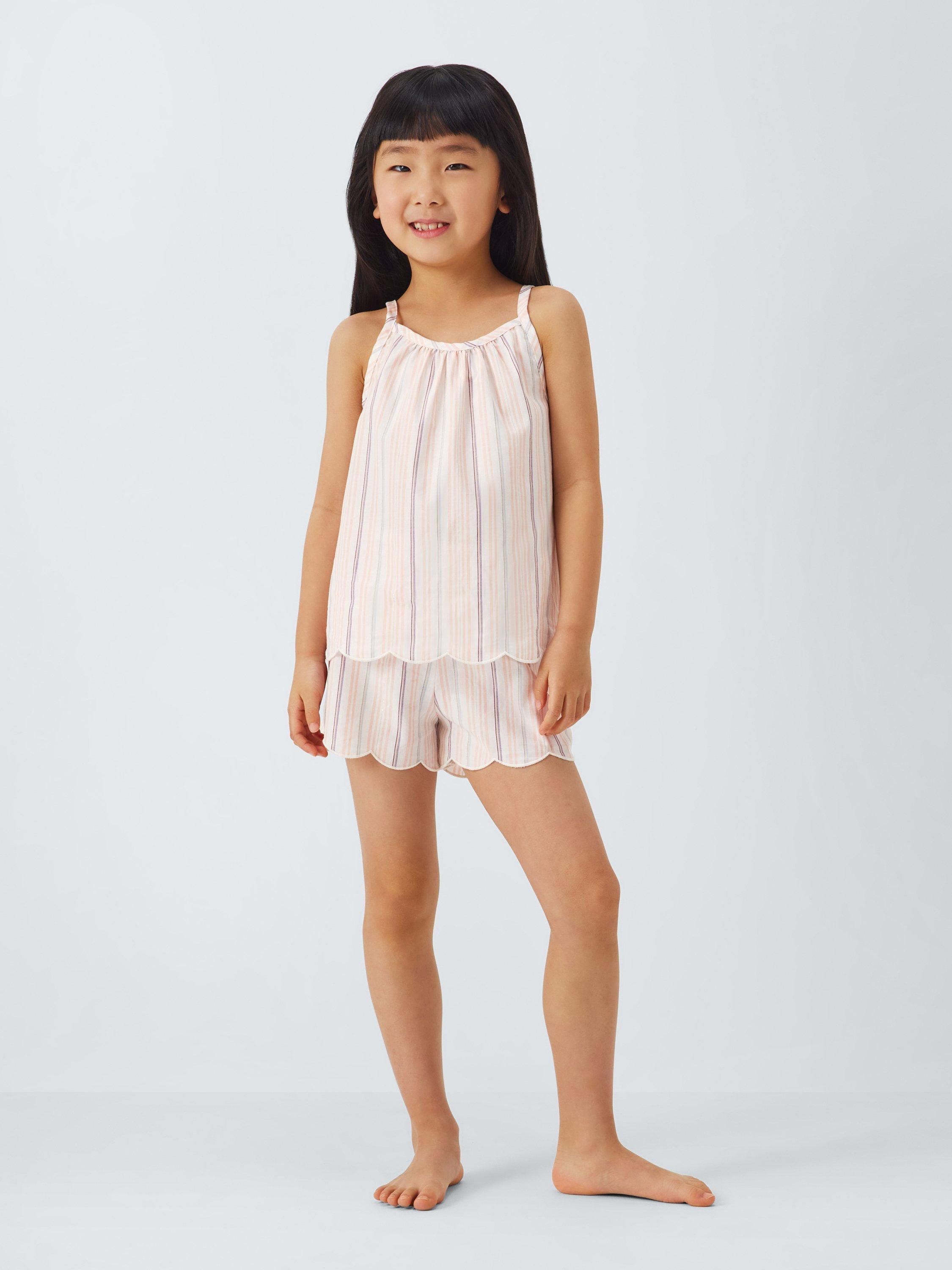 Product image 2 of 7, which shows John Lewis Kids' Woven Scallop Edged Pyjamas, Pink, 2 years