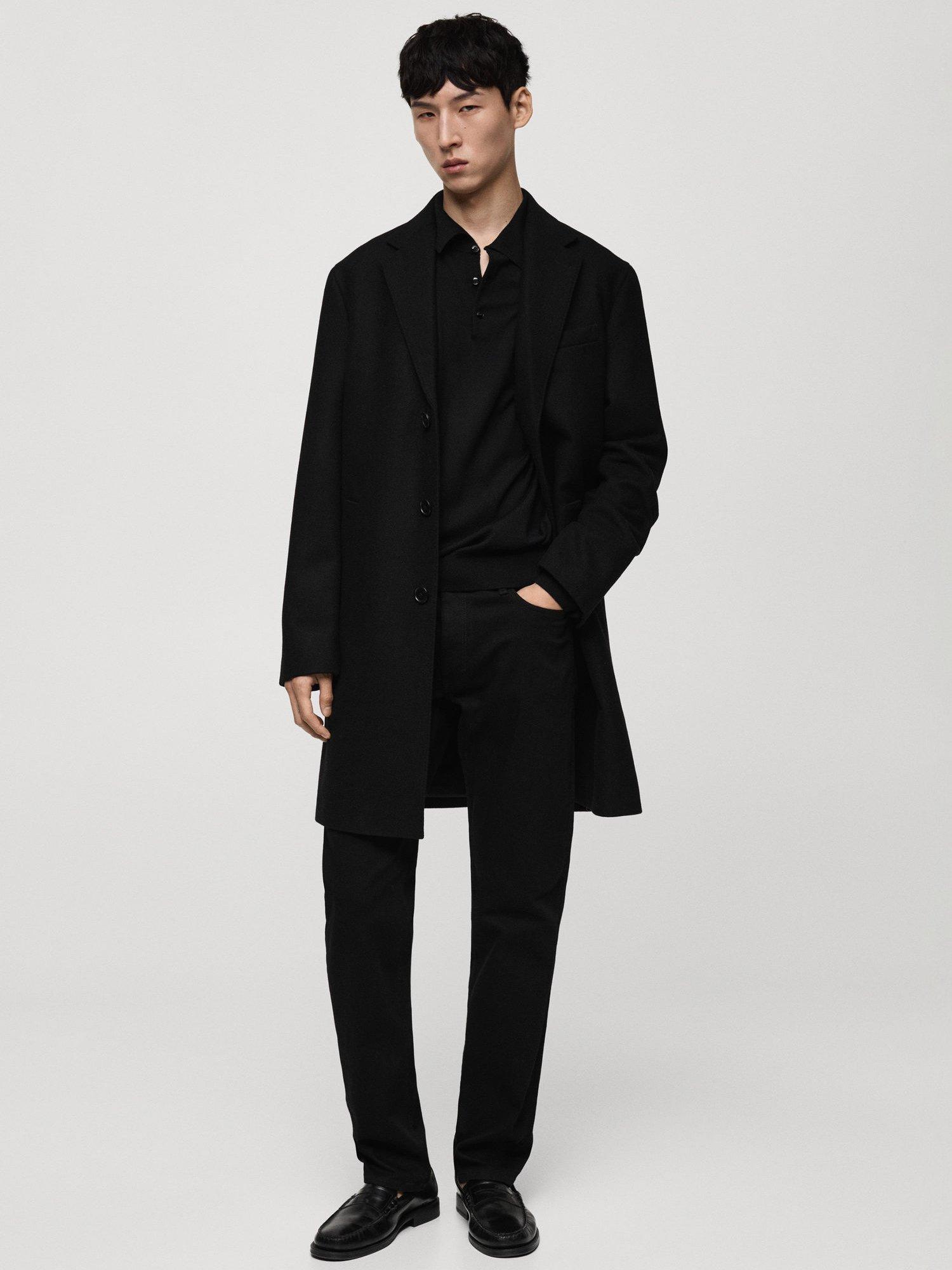 Mango Men's Arizona Wool Blend Coat, Black