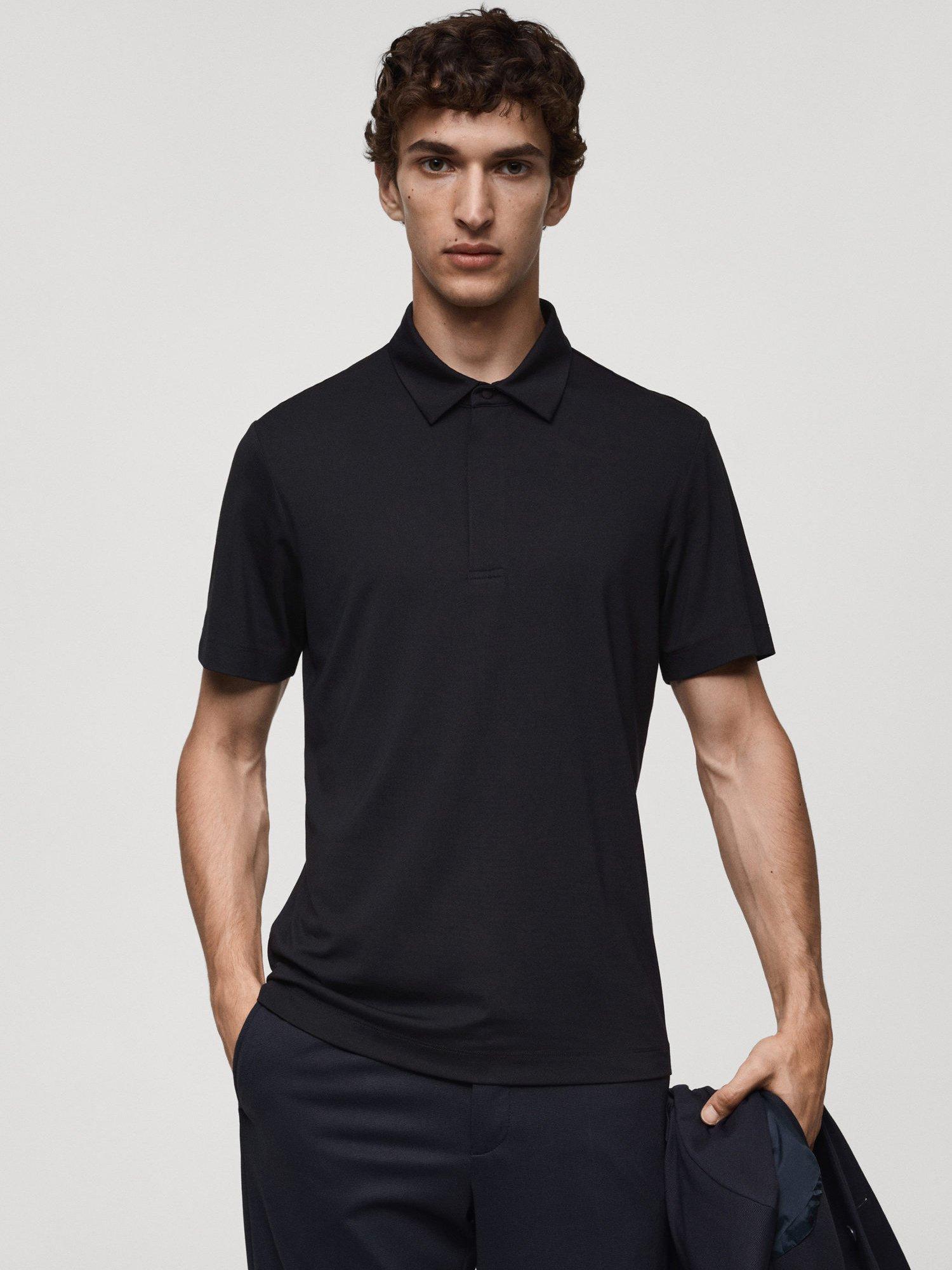 Mango Short Sleeve Polo Shirt, Navy