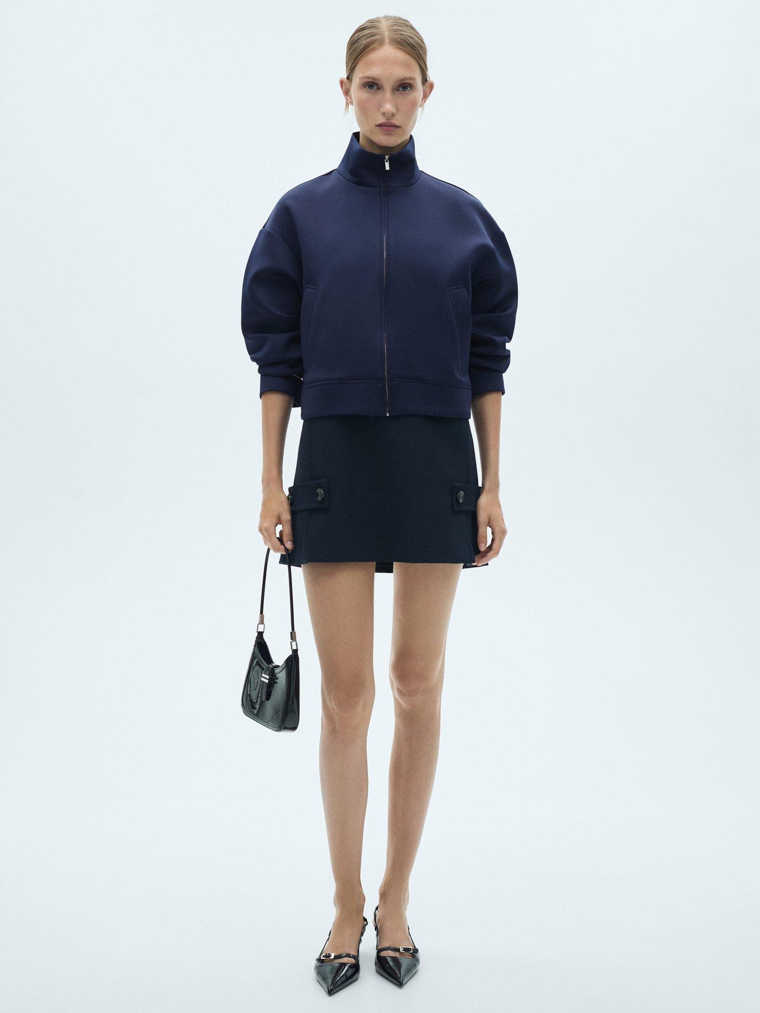 Mango Nolan Zipped Bomber Jacket, Navy